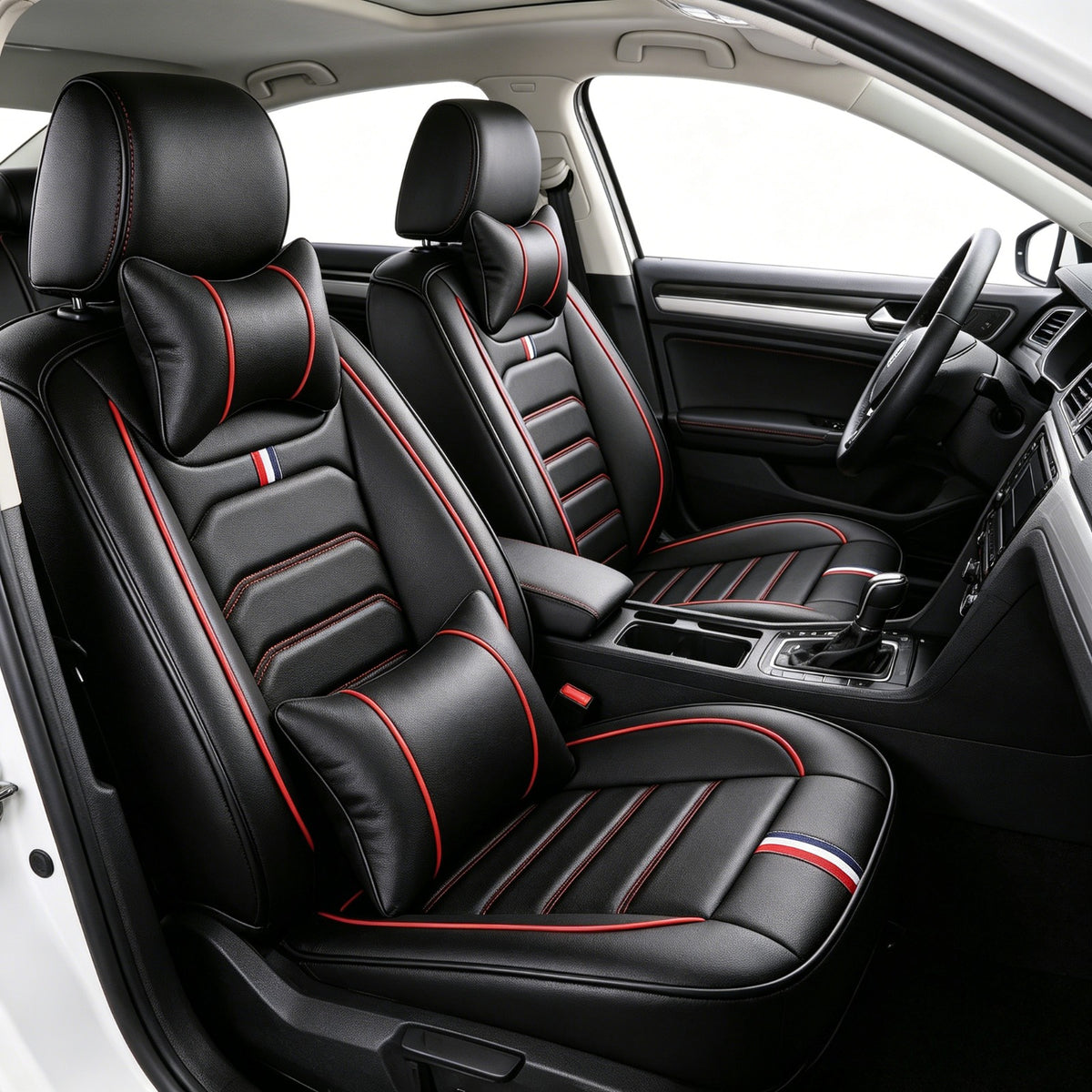 Universal Full Set 5 Car Seat Covers for 5-Seater Vehicles, Waterproof Faux Leather Auto Seat Cushion Protector, Multiple Styles Black Red Pink Blue Orange Gray Car Seat Covers Interior Decoration for Sedan SUV Van Pickup Truck