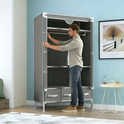 Portable Fabric Wardrobe with 3 Drawers, 90cm Gray Clothes Storage Organizer, 170cm Tall Closet with Hanging Rod for Bedroom, Dorm & Small Spaces