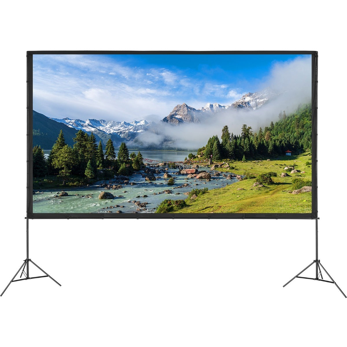 100/120/150 inch Projector Screen with Stand, 16:9 4K HD Portable Projection Screen for Indoor Outdoor Home Theater, Backyard Movie Night