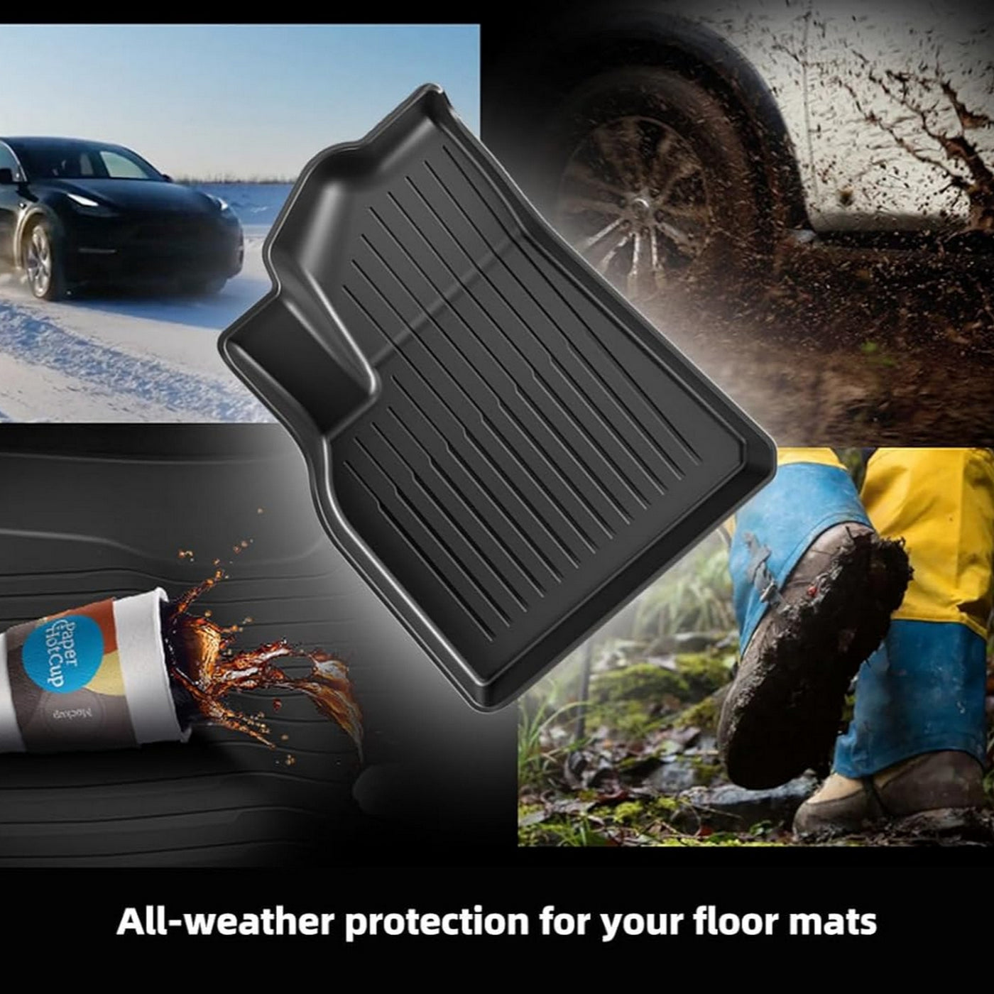 6-Piece Set Suitable for Tesla for Model Y for 2019-2024 Car TPE Left-Hand Drive 5-Seater All-Weather 3D Anti Slip TPE Floor Mat