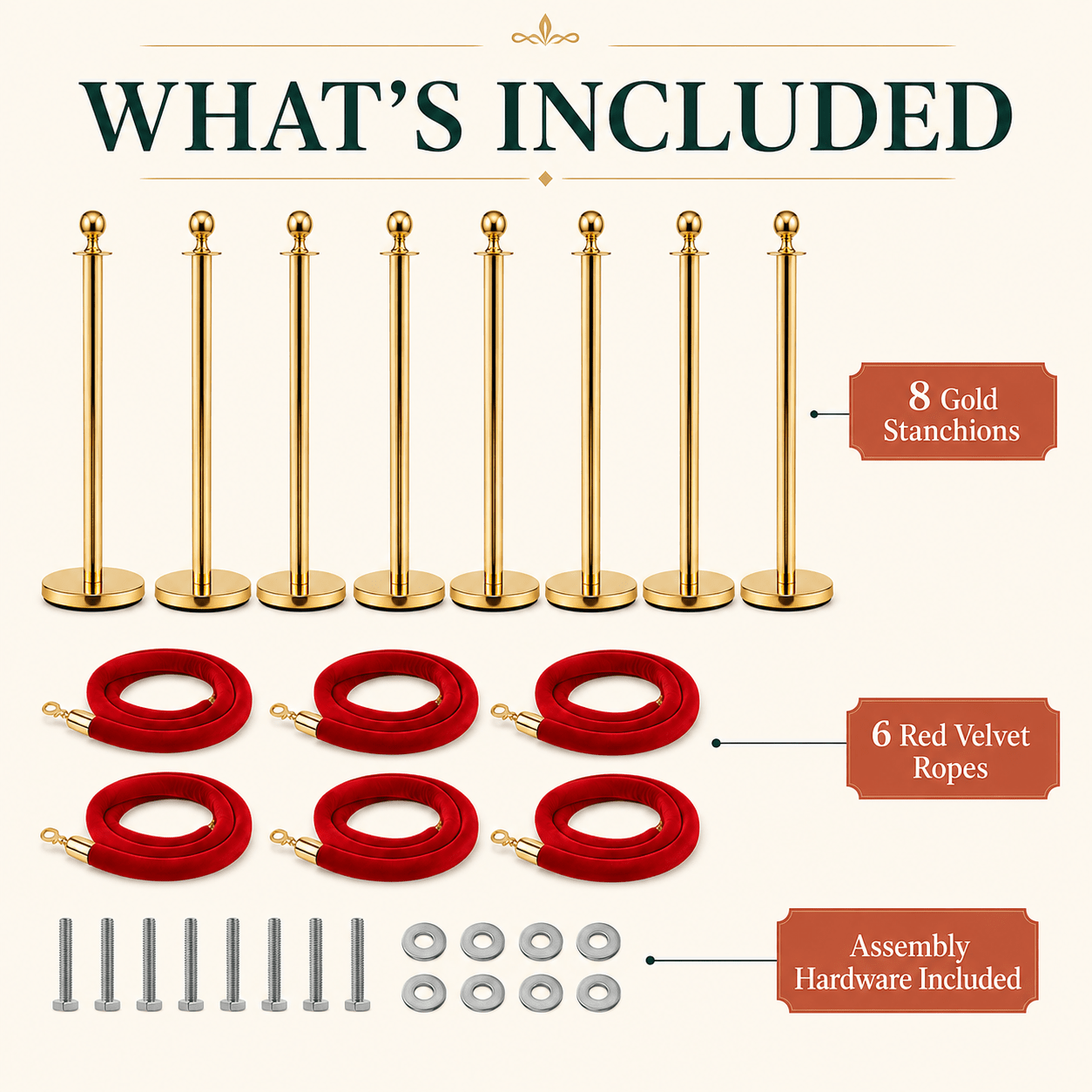 Crowd Control Stanchion Multiple Styles | Retractable Belt & Velvet Rope Queue Barrier Posts for Events, Weddings, Red Carpet & Venue Line Management