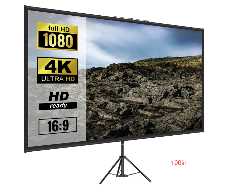 Portable Tripod Projector Screen with Stand, 16:9 4K Ultra HD 1080P Full HD Anti-Crease Projection Screen with Carry Bag for Indoor Outdoor Home Theater Party Movie Night