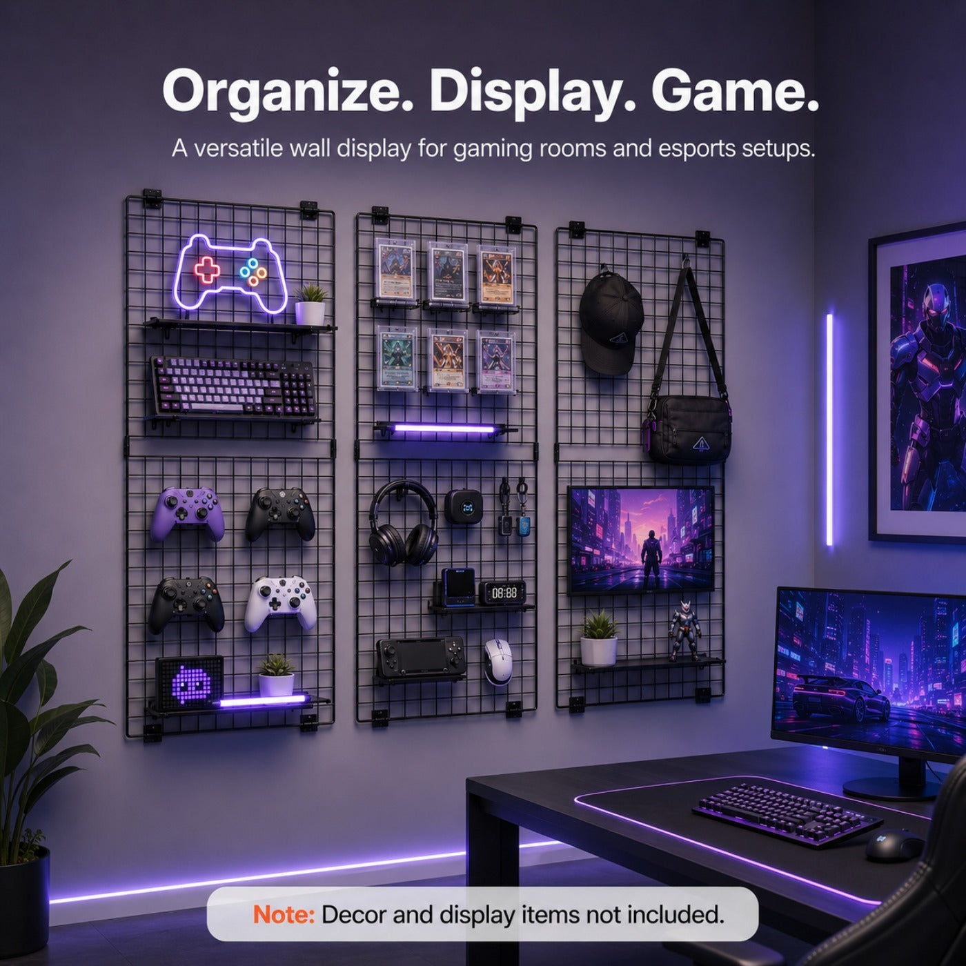 Wall Mount & Mobile Metal Wire Grid Wall Panel, Multi-Size Grid Display Wall for Home Decor, Retail Shop Exhibition Display, Black White Gold Available