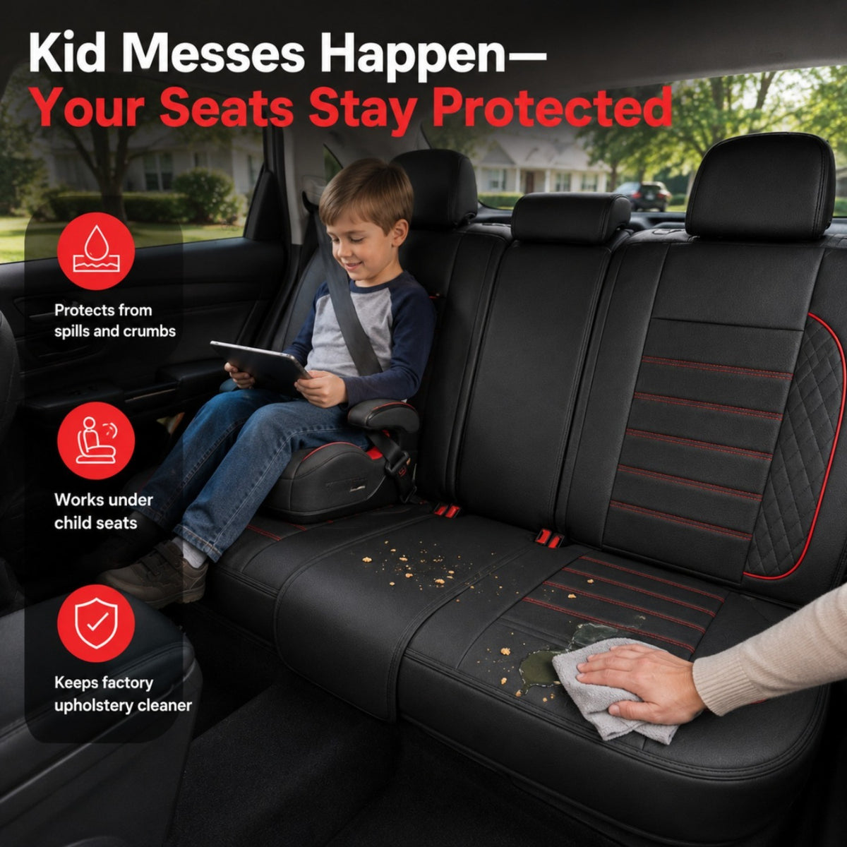Universal Full Set 5 Car Seat Covers for 5-Seater Vehicles, Waterproof Faux Leather Auto Seat Cushion Protector, Multiple Styles Black Red Pink Blue Orange Gray Car Seat Covers Interior Decoration for Sedan SUV Van Pickup Truck