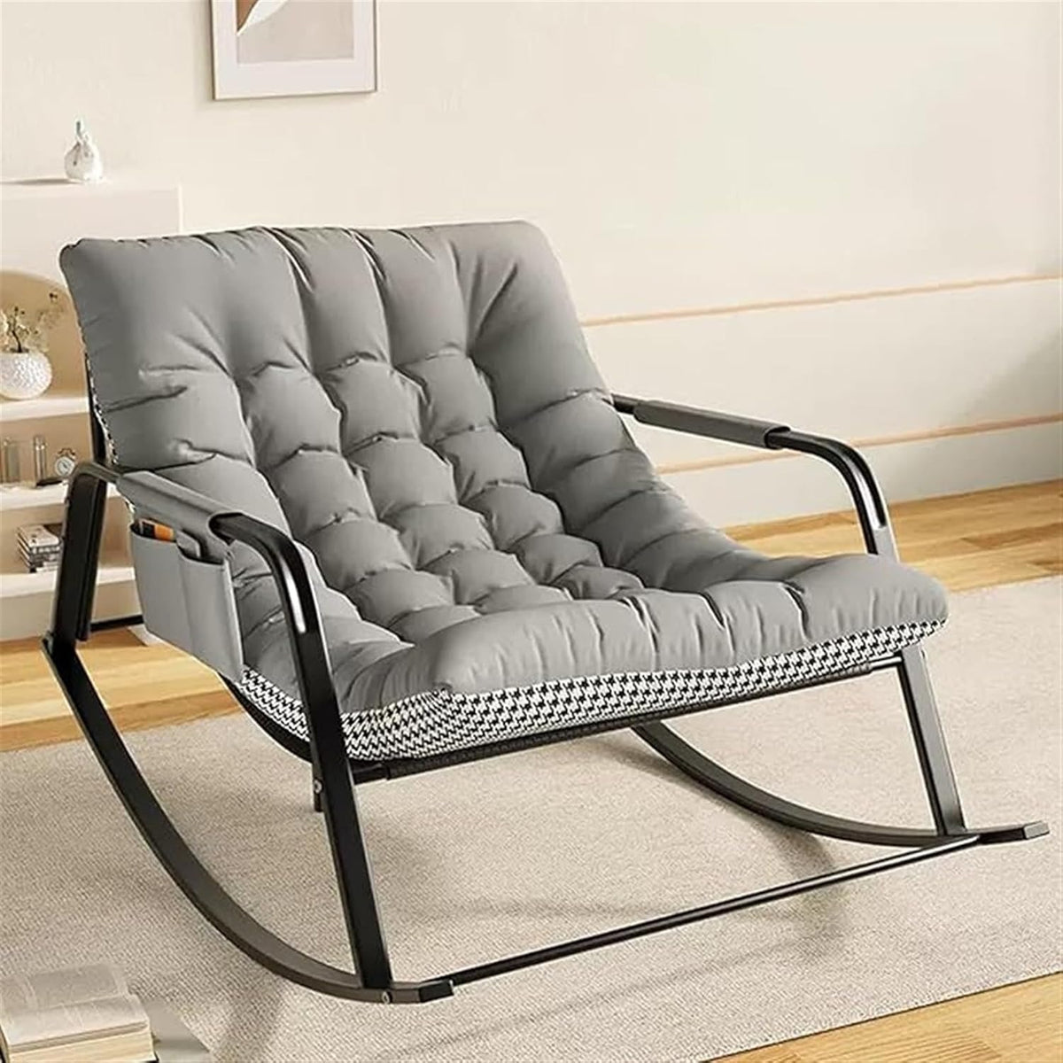 Ergonomic Linen Glider Rocker Recliner with Armrests for Indoor Use