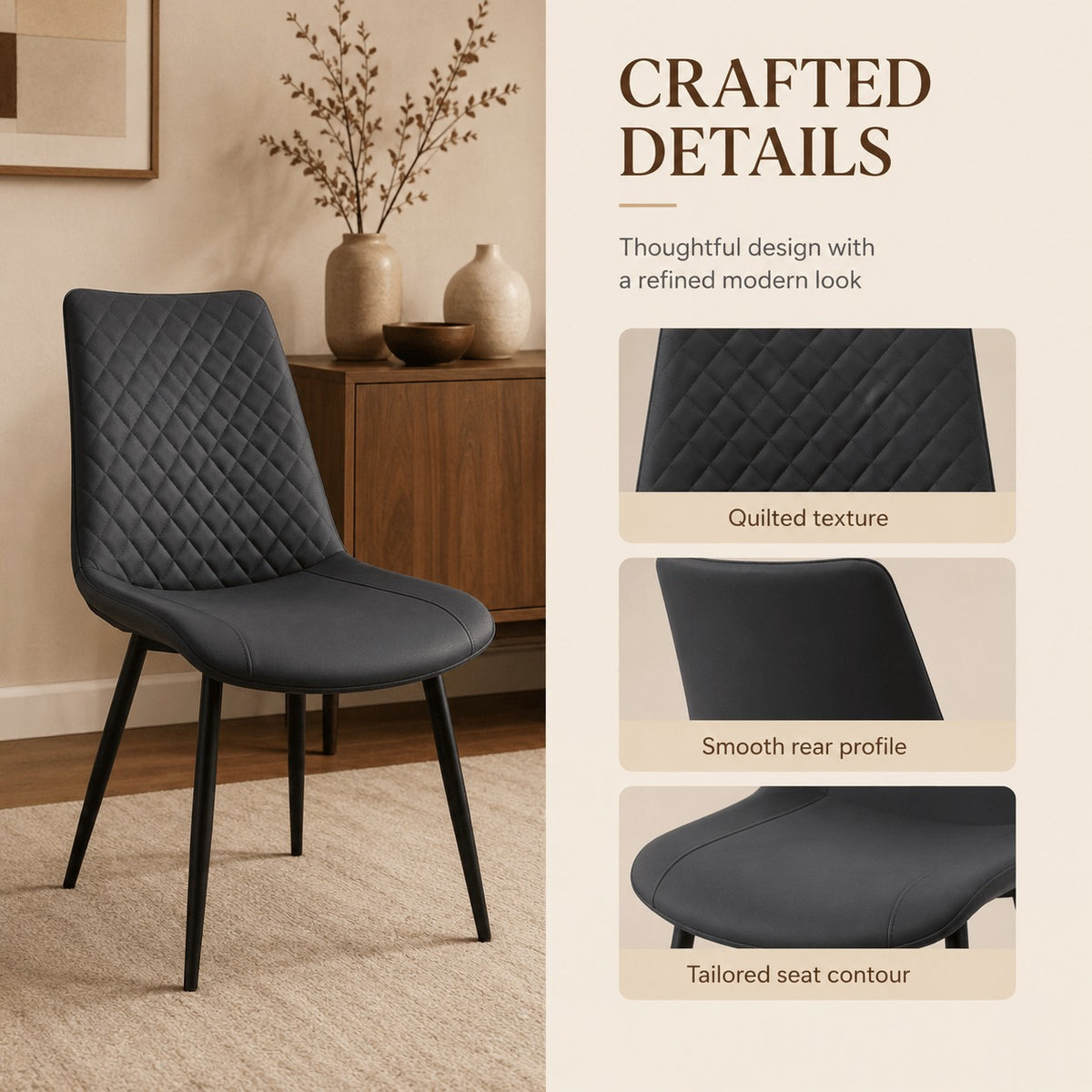 Black PU Leather Dining Chairs 1/2/4 Set, Metal Leg Accent Chairs