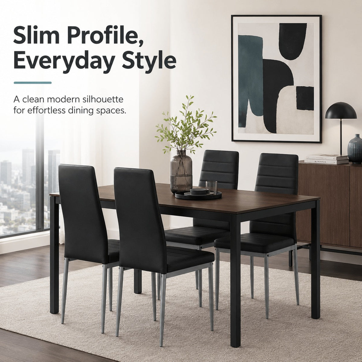 Leather Upholstered Dining Chairs, Metal Leg Kitchen Side Chairs with Thick Cushions, Set 1/2/4