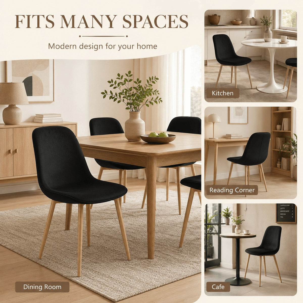 Mid-Century Fabric Dining Chairs 1/2/4, Gold Metal Legs Indoor & Outdoor