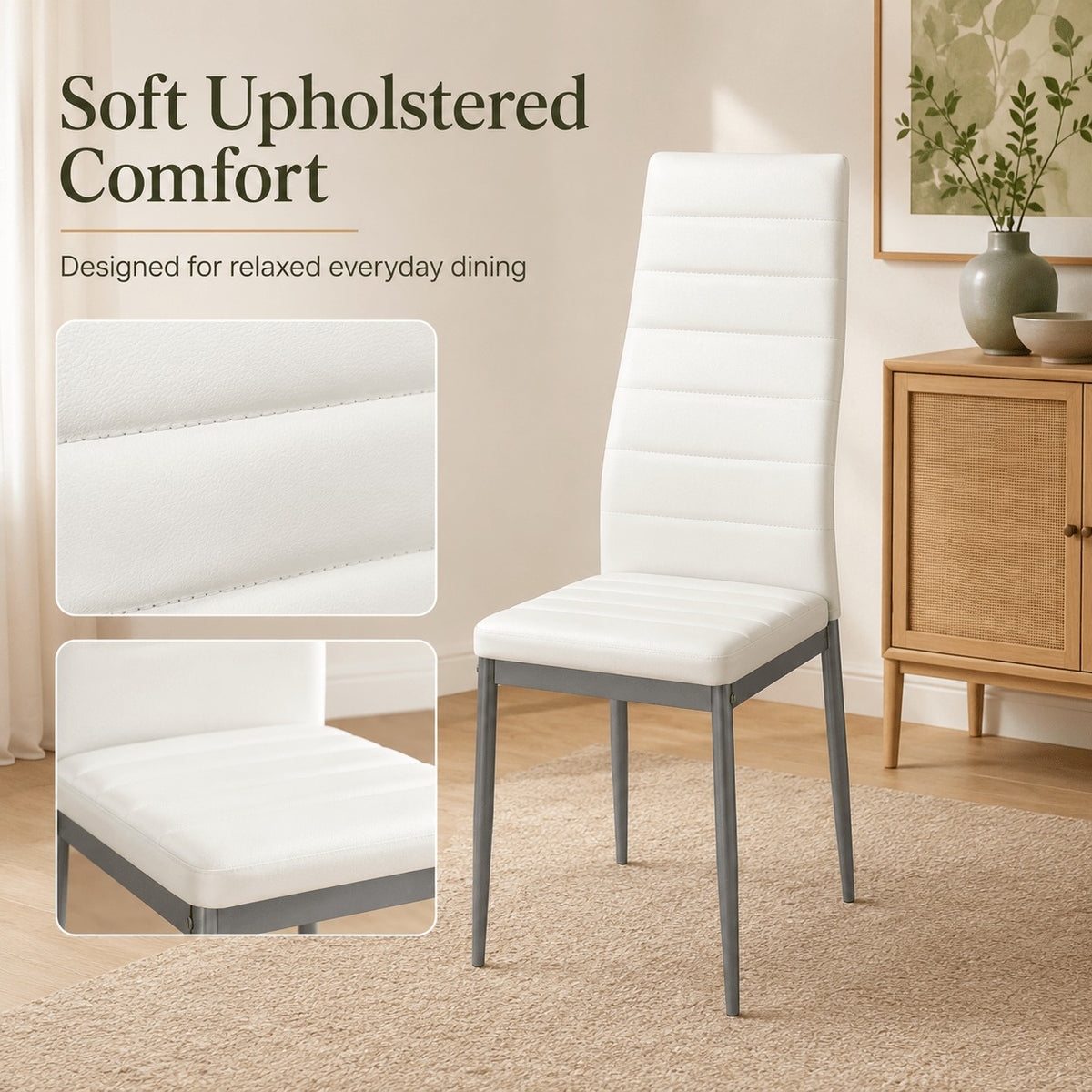 Modern Leather Accent Dining Chairs 1/2/4, Space Saving Metal Leg Kitchen Chairs with Thick Cushions