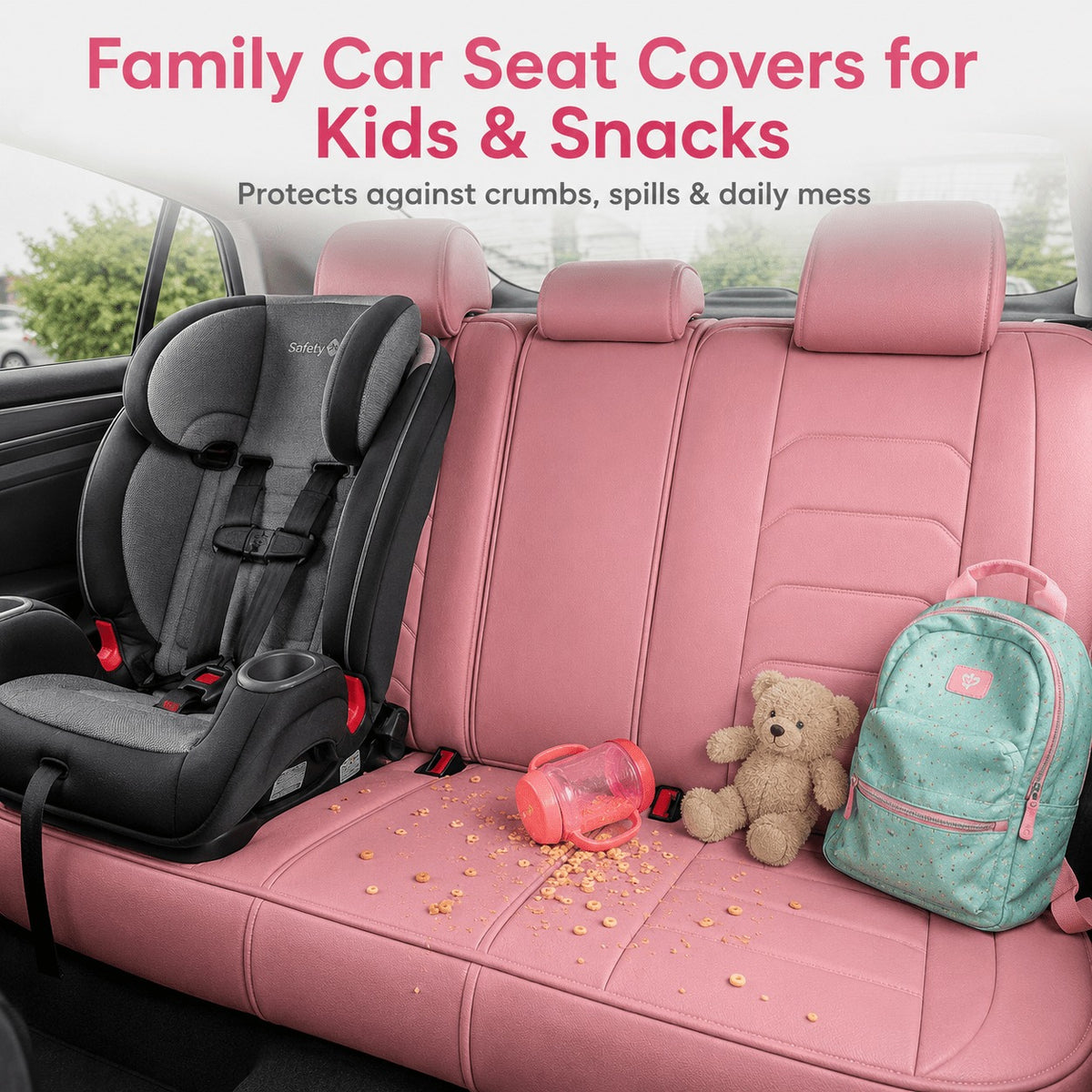 Universal Full Set 5 Car Seat Covers for 5-Seater Vehicles, Waterproof Faux Leather Auto Seat Cushion Protector, Multiple Styles Black Red Pink Blue Orange Gray Car Seat Covers Interior Decoration for Sedan SUV Van Pickup Truck