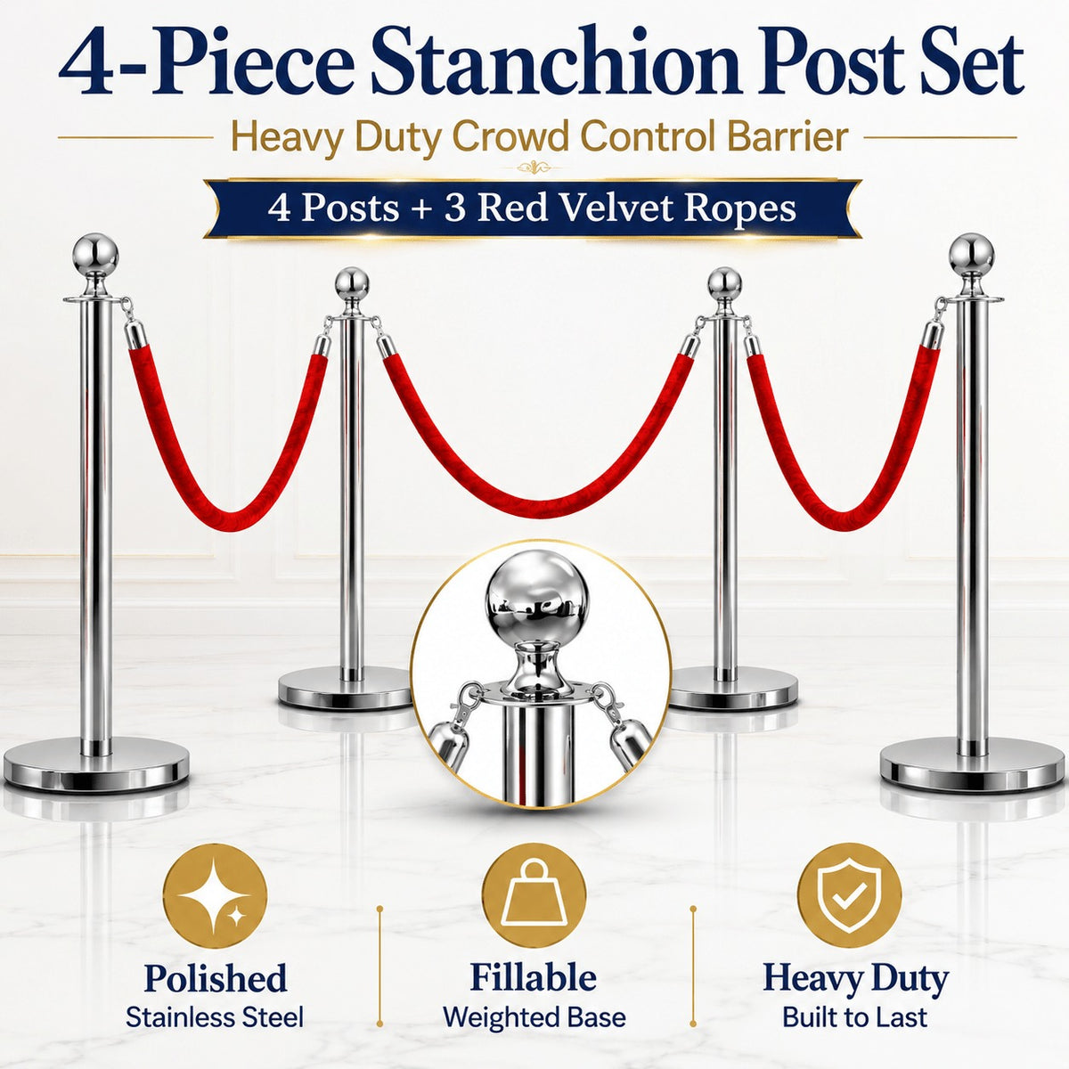 Crowd Control Stanchion Multiple Styles | Retractable Belt & Velvet Rope Queue Barrier Posts for Events, Weddings, Red Carpet & Venue Line Management