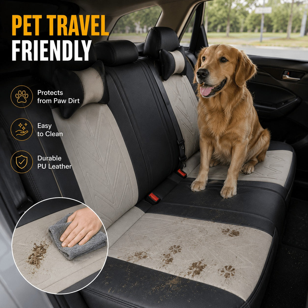 Universal Full Set 5 Car Seat Covers for 5-Seater Vehicles, Waterproof Faux Leather Auto Seat Cushion Protector, Multiple Styles Black Red Pink Blue Orange Gray Car Seat Covers Interior Decoration for Sedan SUV Van Pickup Truck