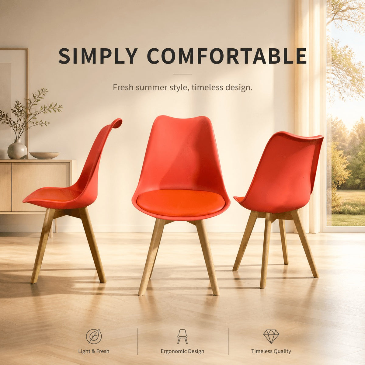 Red PU Dining Chairs 1/2/4 Pack, Wood Leg Minimalist Accent Chairs