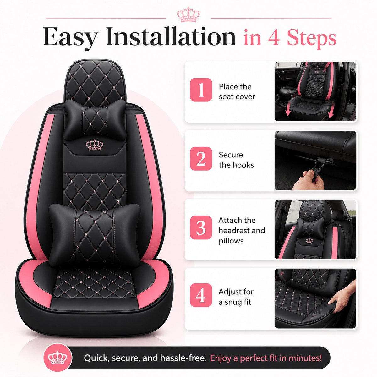Universal Full Set 5 Car Seat Covers for 5-Seater Vehicles, Waterproof Faux Leather Auto Seat Cushion Protector, Multiple Styles Black Red Pink Blue Orange Gray Car Seat Covers Interior Decoration for Sedan SUV Van Pickup Truck