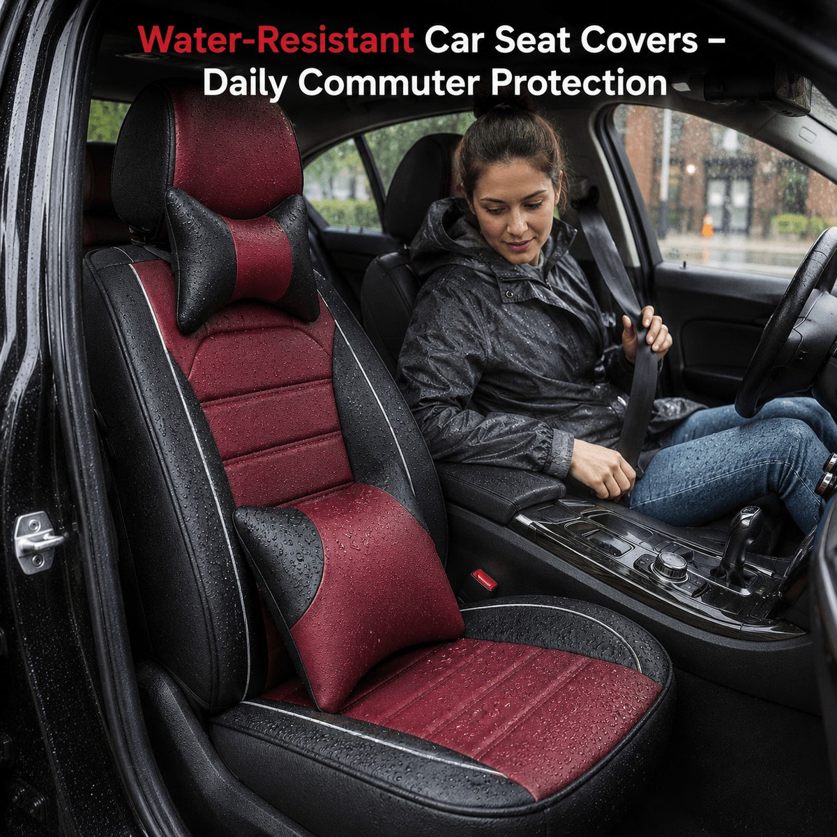 Universal Full Set 5 Car Seat Covers for 5-Seater Vehicles, Waterproof Faux Leather Auto Seat Cushion Protector, Multiple Styles Black Red Pink Blue Orange Gray Car Seat Covers Interior Decoration for Sedan SUV Van Pickup Truck