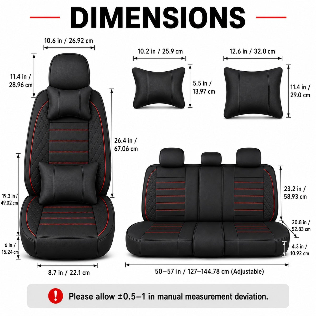Universal Full Set 5 Car Seat Covers for 5-Seater Vehicles, Waterproof Faux Leather Auto Seat Cushion Protector, Multiple Styles Black Red Pink Blue Orange Gray Car Seat Covers Interior Decoration for Sedan SUV Van Pickup Truck