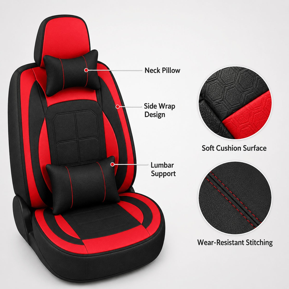 Universal Full Set 5 Car Seat Covers for 5-Seater Vehicles, Waterproof Faux Leather Auto Seat Cushion Protector, Multiple Styles Black Red Pink Blue Orange Gray Car Seat Covers Interior Decoration for Sedan SUV Van Pickup Truck