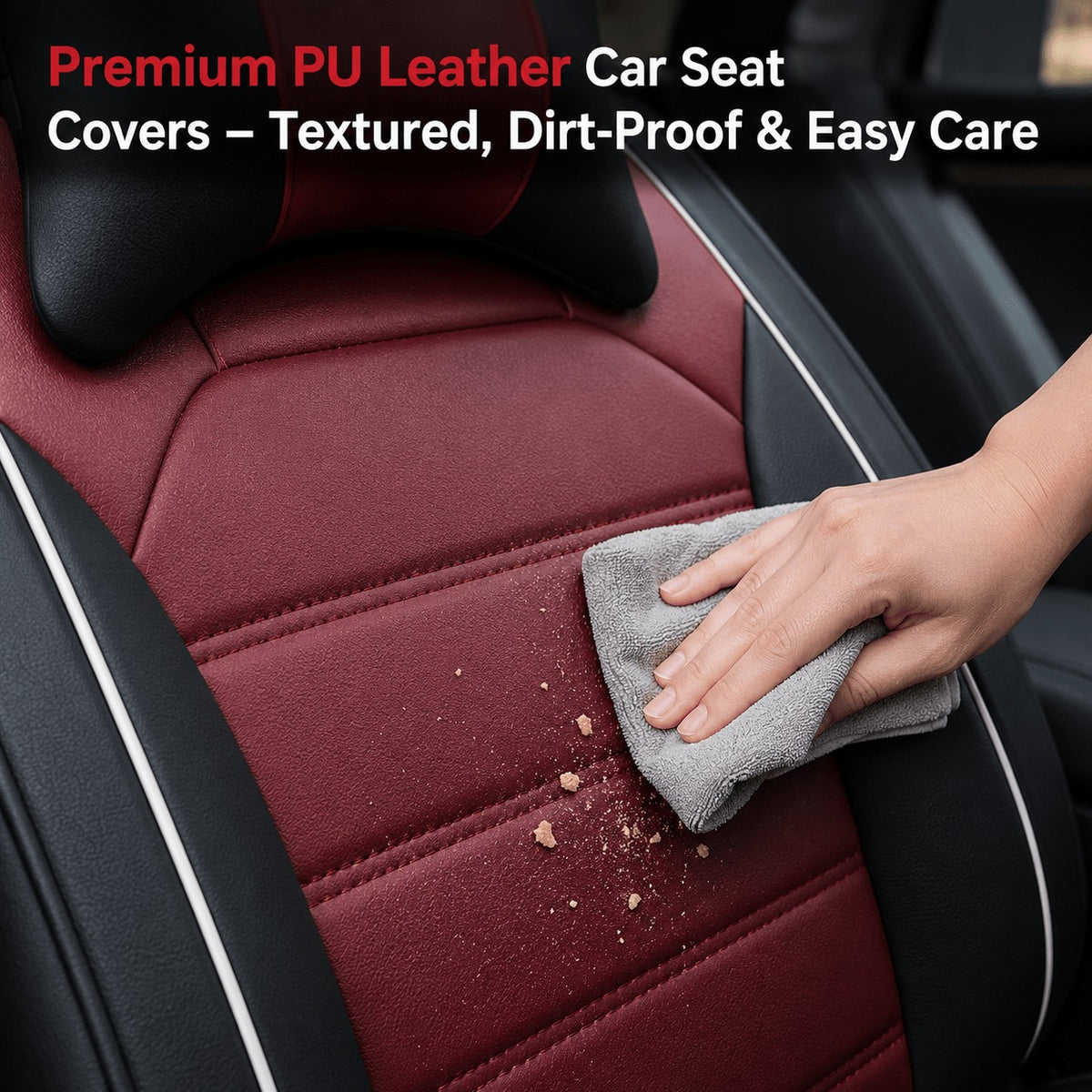 Universal Full Set 5 Car Seat Covers for 5-Seater Vehicles, Waterproof Faux Leather Auto Seat Cushion Protector, Multiple Styles Black Red Pink Blue Orange Gray Car Seat Covers Interior Decoration for Sedan SUV Van Pickup Truck
