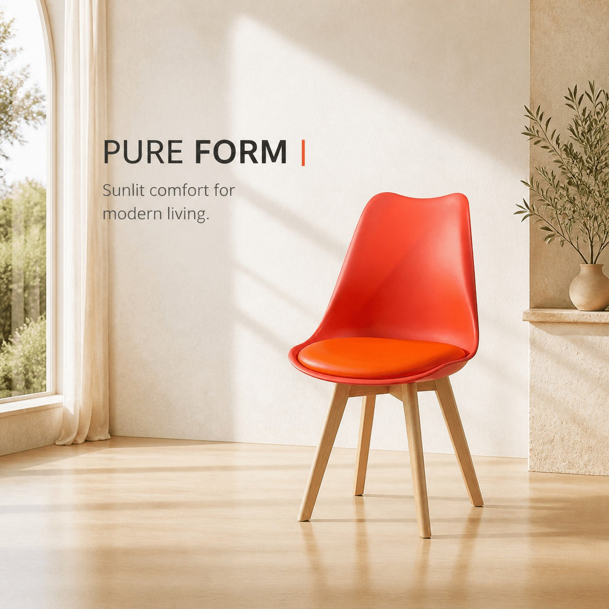Red PU Dining Chairs 1/2/4 Pack, Wood Leg Minimalist Accent Chairs