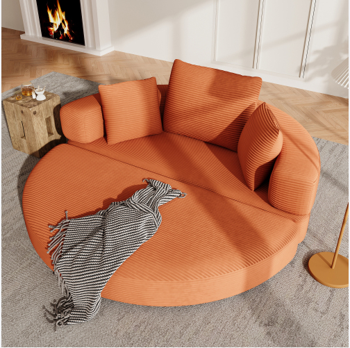 White Oversized Round Lazy Bean Bag Sofa  Soft Fluffy Floor Lounge Couch for Living Room Bedroom