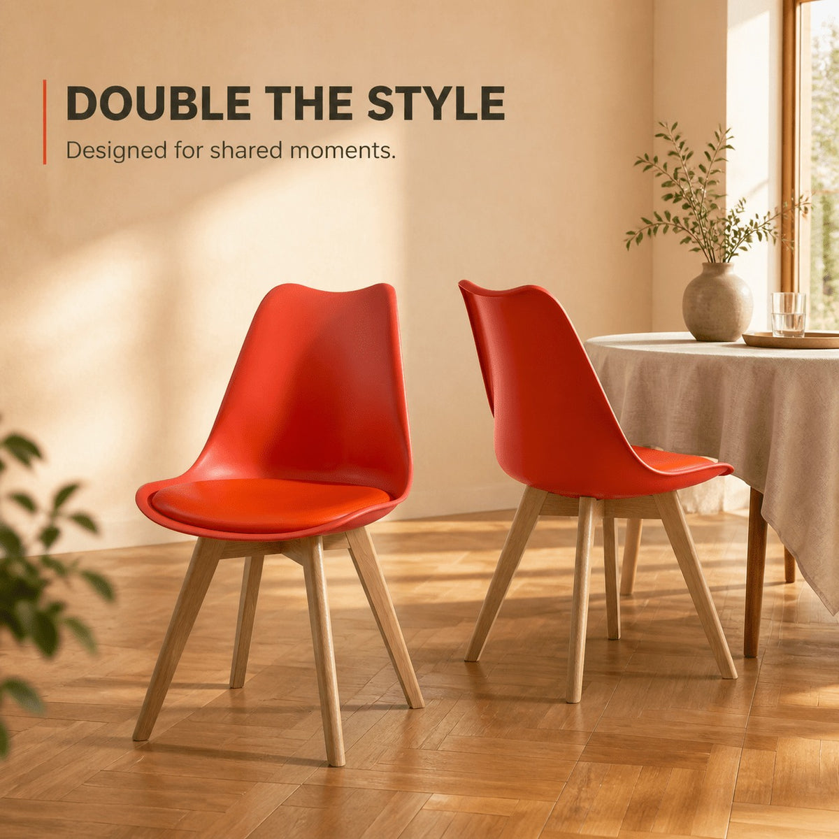 Red PU Dining Chairs 1/2/4 Pack, Wood Leg Minimalist Accent Chairs