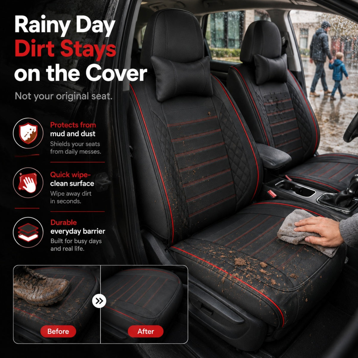 Universal Full Set 5 Car Seat Covers for 5-Seater Vehicles, Waterproof Faux Leather Auto Seat Cushion Protector, Multiple Styles Black Red Pink Blue Orange Gray Car Seat Covers Interior Decoration for Sedan SUV Van Pickup Truck
