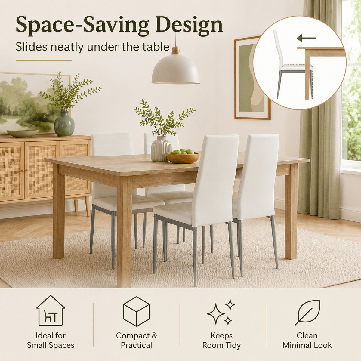Modern Leather Accent Dining Chairs 1/2/4, Space Saving Metal Leg Kitchen Chairs with Thick Cushions
