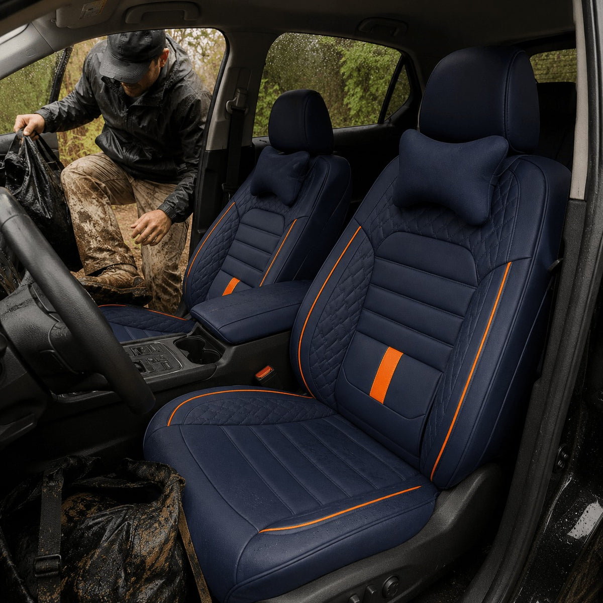 Universal Full Set 5 Car Seat Covers for 5-Seater Vehicles, Waterproof Faux Leather Auto Seat Cushion Protector, Multiple Styles Black Red Pink Blue Orange Gray Car Seat Covers Interior Decoration for Sedan SUV Van Pickup Truck