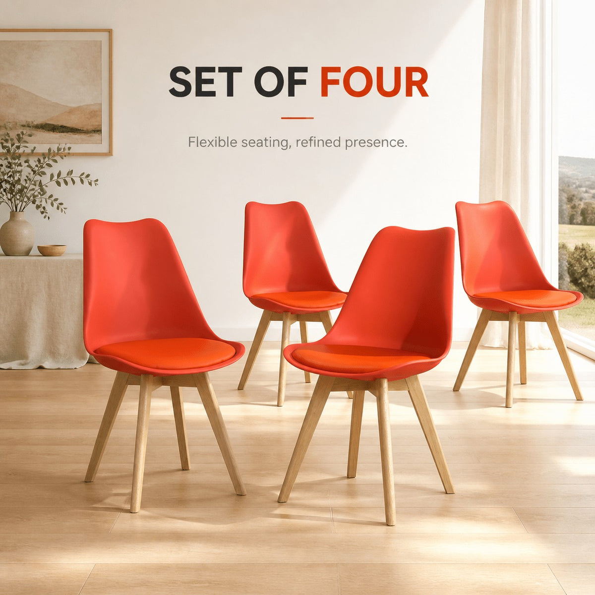 Red PU Dining Chairs 1/2/4 Pack, Wood Leg Minimalist Accent Chairs
