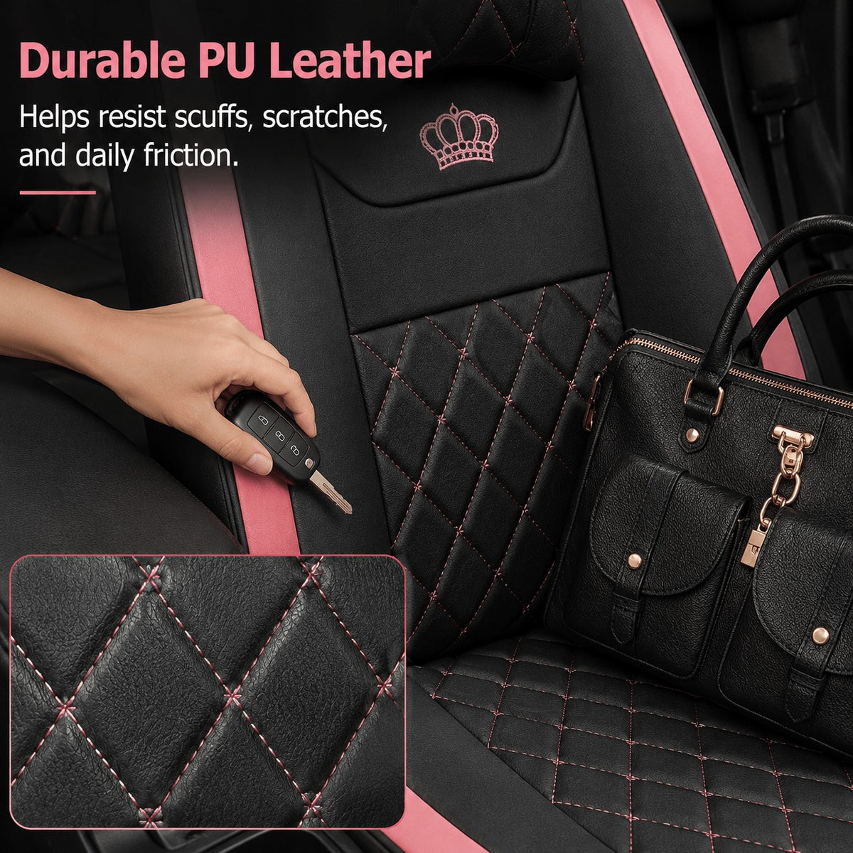 Universal Full Set 5 Car Seat Covers for 5-Seater Vehicles, Waterproof Faux Leather Auto Seat Cushion Protector, Multiple Styles Black Red Pink Blue Orange Gray Car Seat Covers Interior Decoration for Sedan SUV Van Pickup Truck