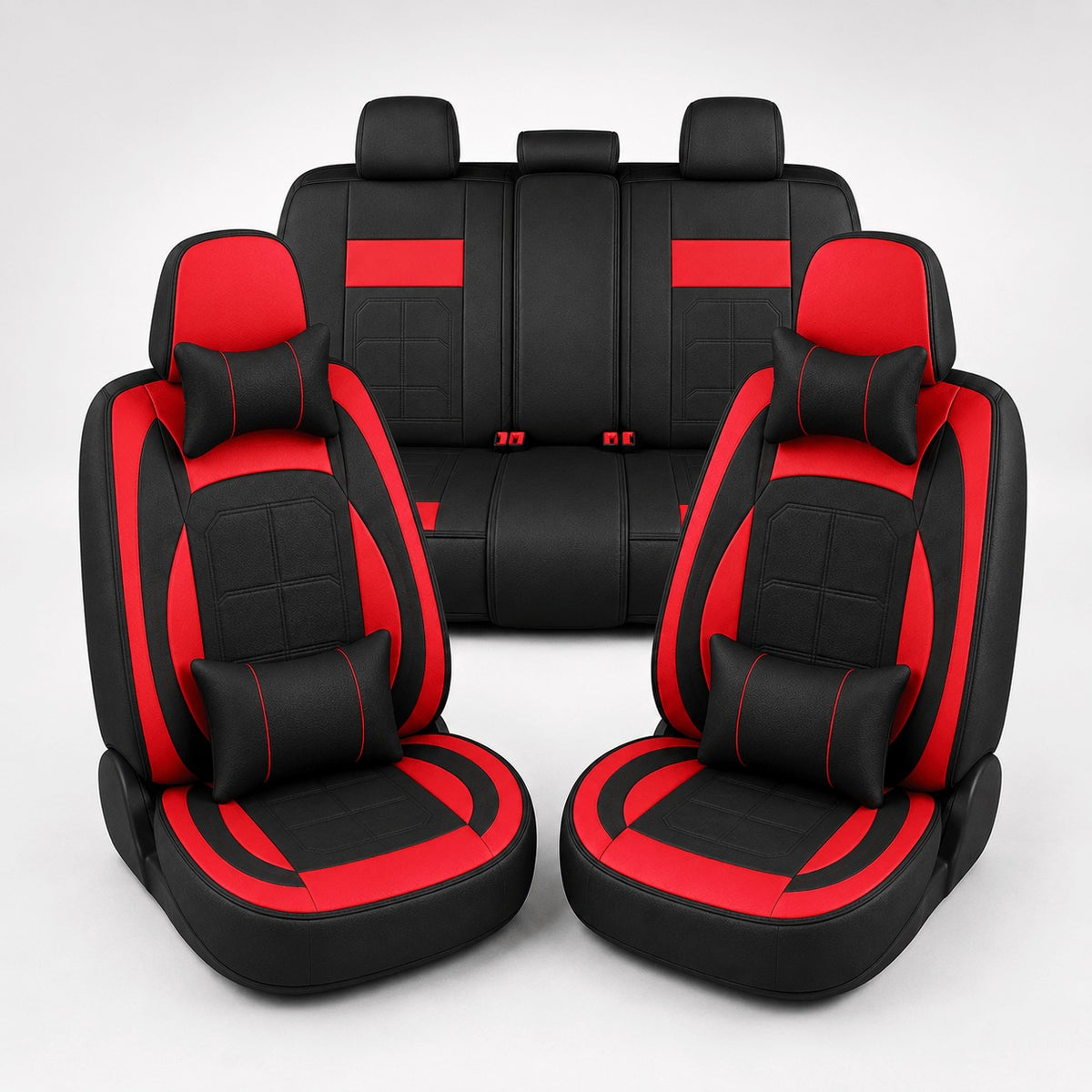 Universal Full Set 5 Car Seat Covers for 5-Seater Vehicles, Waterproof Faux Leather Auto Seat Cushion Protector, Multiple Styles Black Red Pink Blue Orange Gray Car Seat Covers Interior Decoration for Sedan SUV Van Pickup Truck