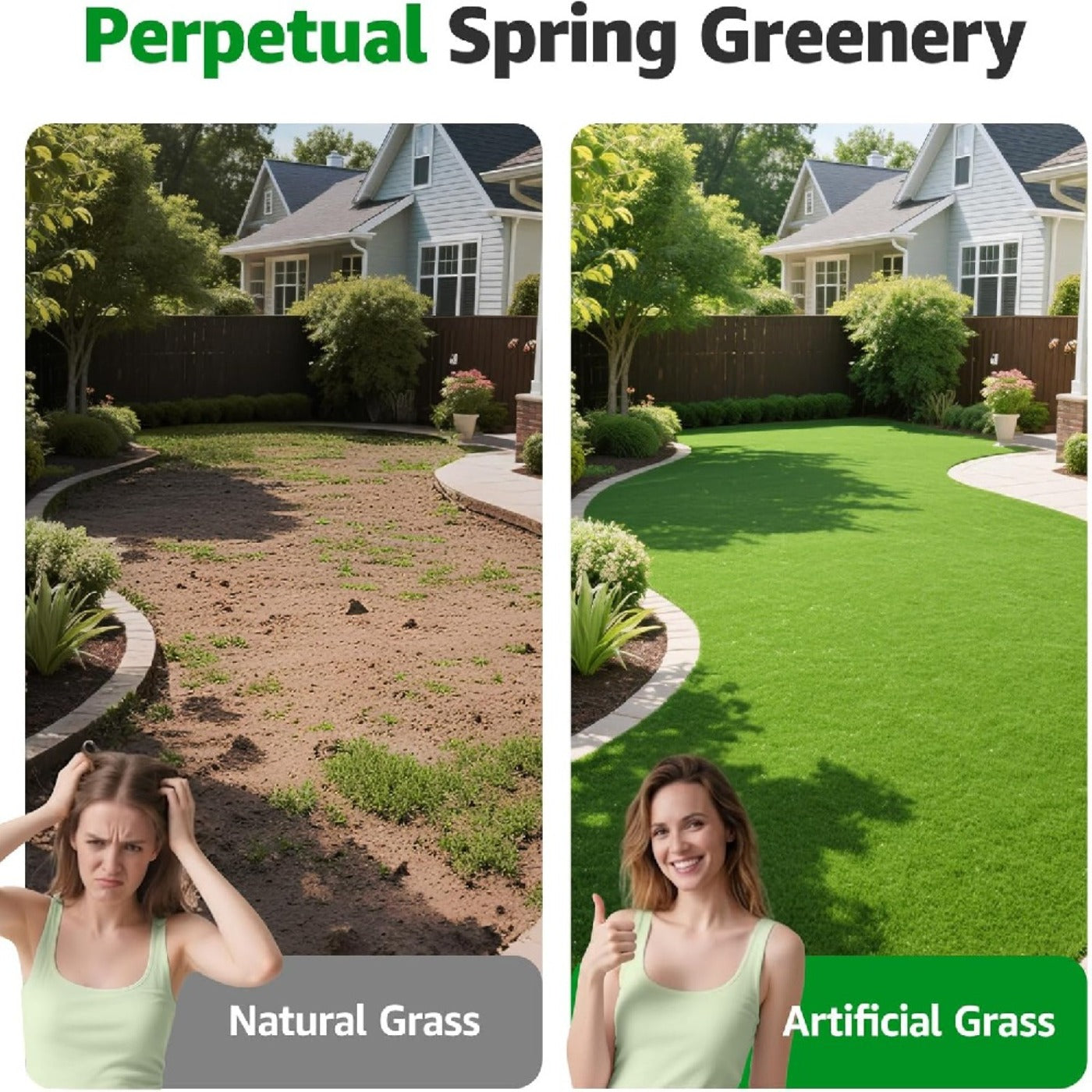 15mm Spring Artificial Grass, Green Synthetic Turf with Complete Installation Kit for Garden, Patio & Outdoor Decor