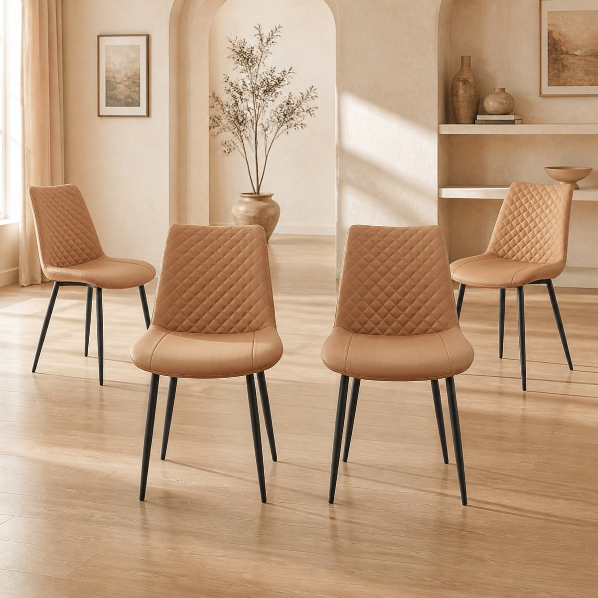 Black PU Leather Dining Chairs 1/2/4 Set, Metal Leg Accent Chairs