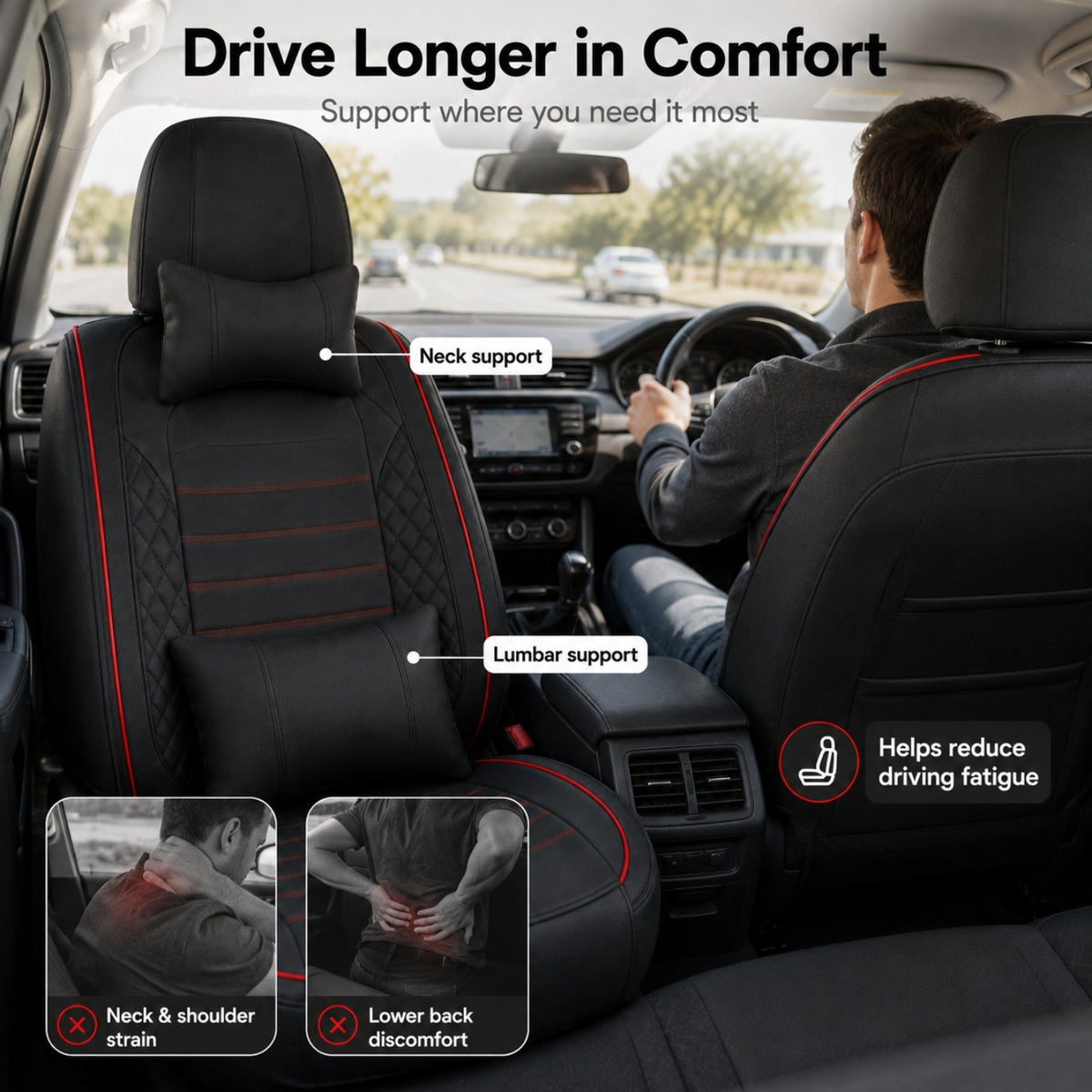 Universal Full Set 5 Car Seat Covers for 5-Seater Vehicles, Waterproof Faux Leather Auto Seat Cushion Protector, Multiple Styles Black Red Pink Blue Orange Gray Car Seat Covers Interior Decoration for Sedan SUV Van Pickup Truck