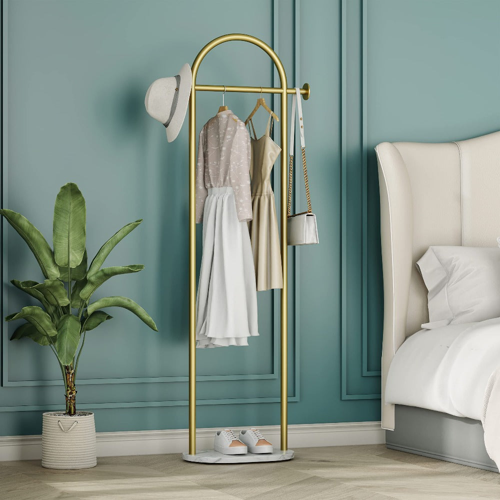 Freestanding Metal Coat Rack with Base, Modern Garment Hanger Stand, Heavy Duty Clothes Organizer for Entryway Bedroom Home Decor