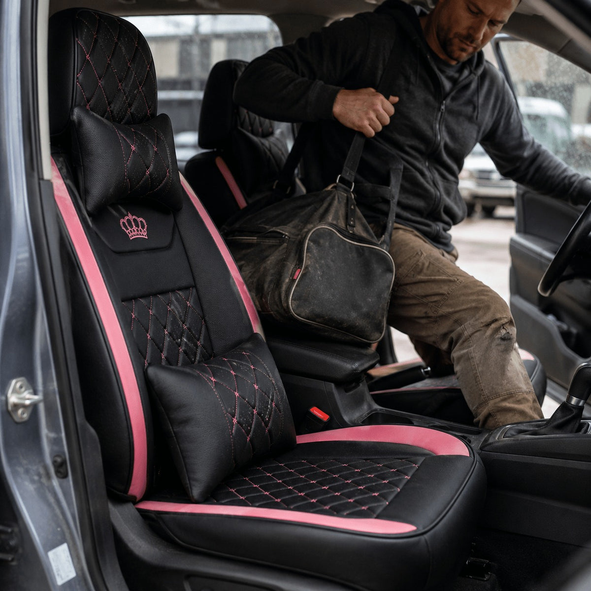Universal Full Set 5 Car Seat Covers for 5-Seater Vehicles, Waterproof Faux Leather Auto Seat Cushion Protector, Multiple Styles Black Red Pink Blue Orange Gray Car Seat Covers Interior Decoration for Sedan SUV Van Pickup Truck