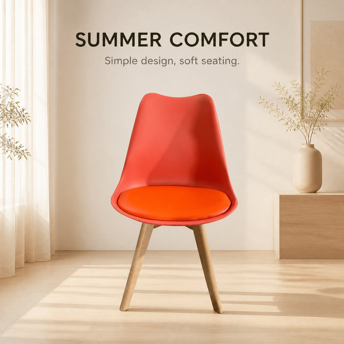 Red PU Dining Chairs 1/2/4 Pack, Wood Leg Minimalist Accent Chairs