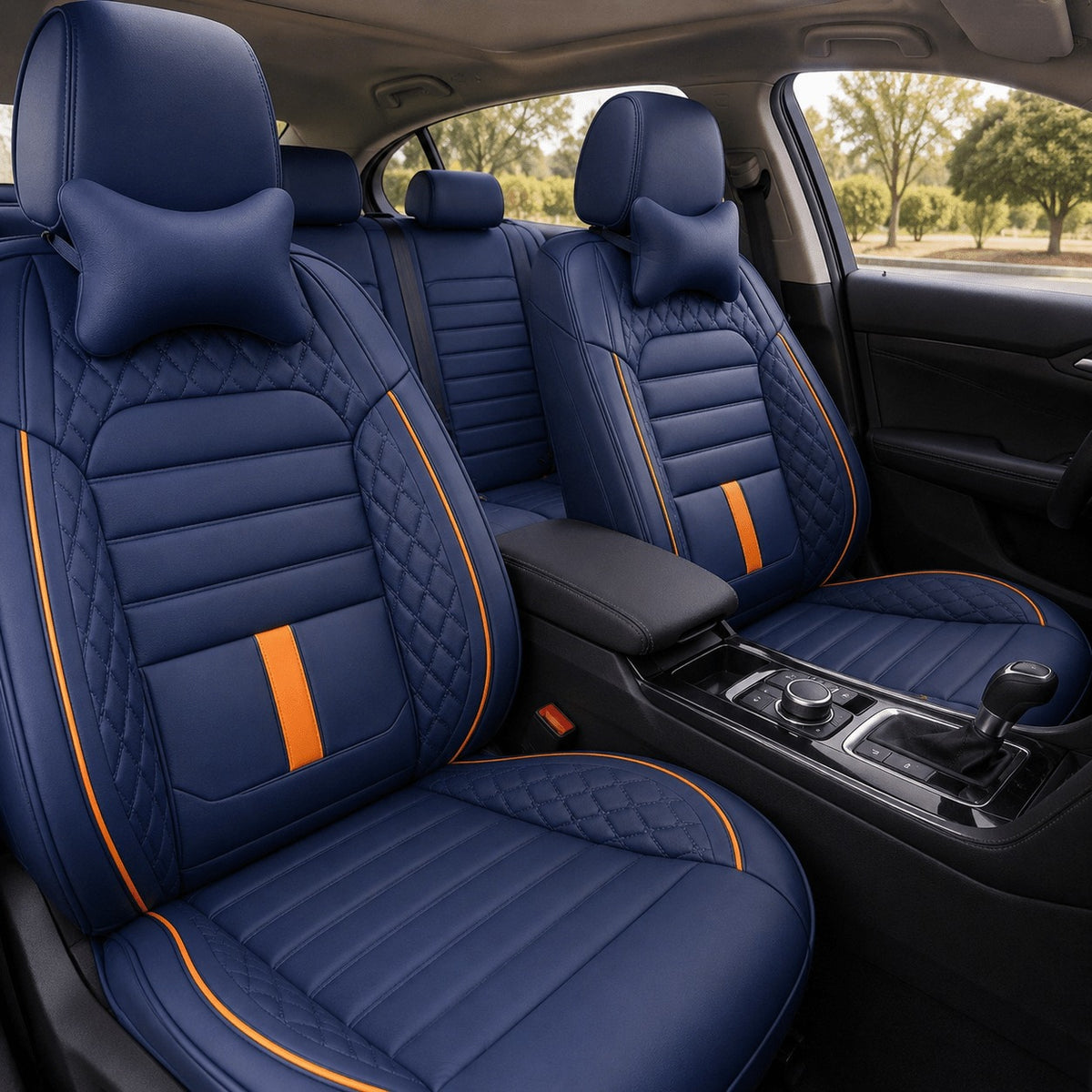 Universal Full Set 5 Car Seat Covers for 5-Seater Vehicles, Waterproof Faux Leather Auto Seat Cushion Protector, Multiple Styles Black Red Pink Blue Orange Gray Car Seat Covers Interior Decoration for Sedan SUV Van Pickup Truck