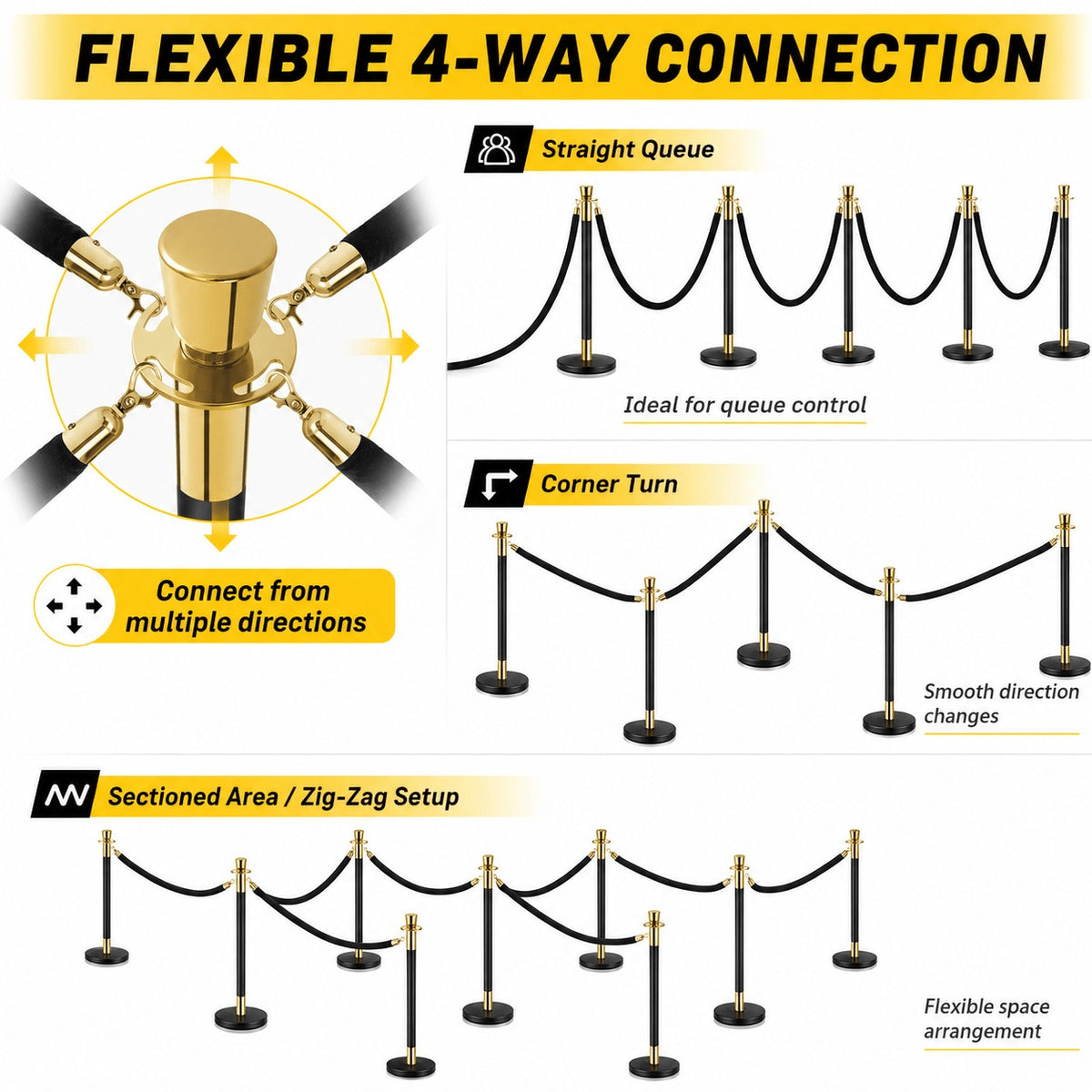 Crowd Control Stanchion Multiple Styles | Retractable Belt & Velvet Rope Queue Barrier Posts for Events, Weddings, Red Carpet & Venue Line Management