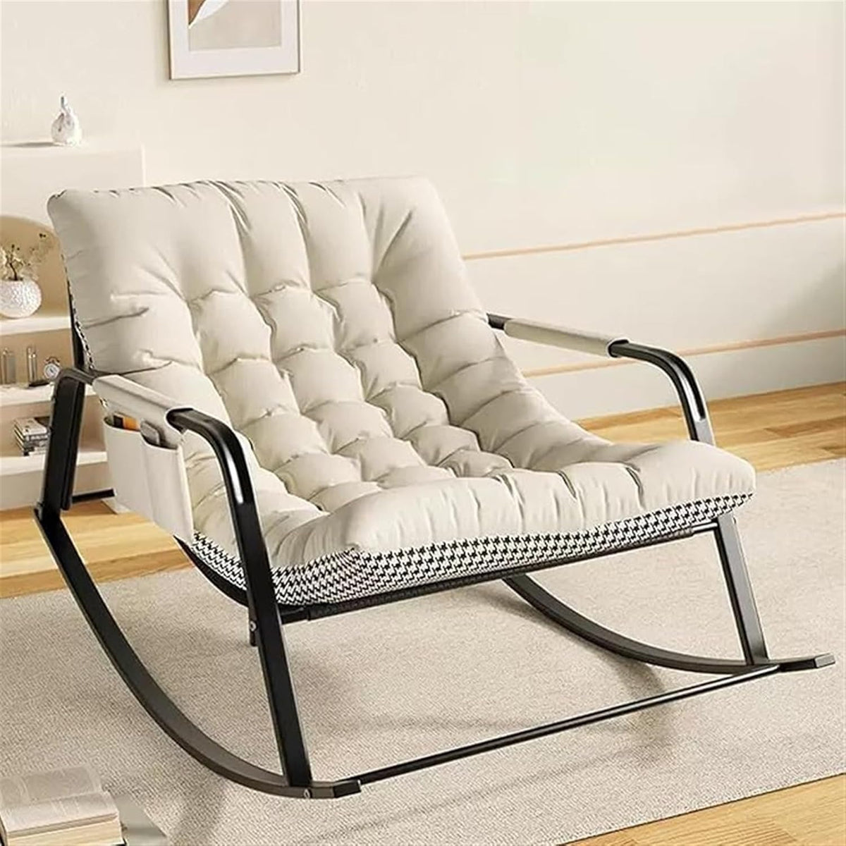 Ergonomic Linen Glider Rocker Recliner with Armrests for Indoor Use