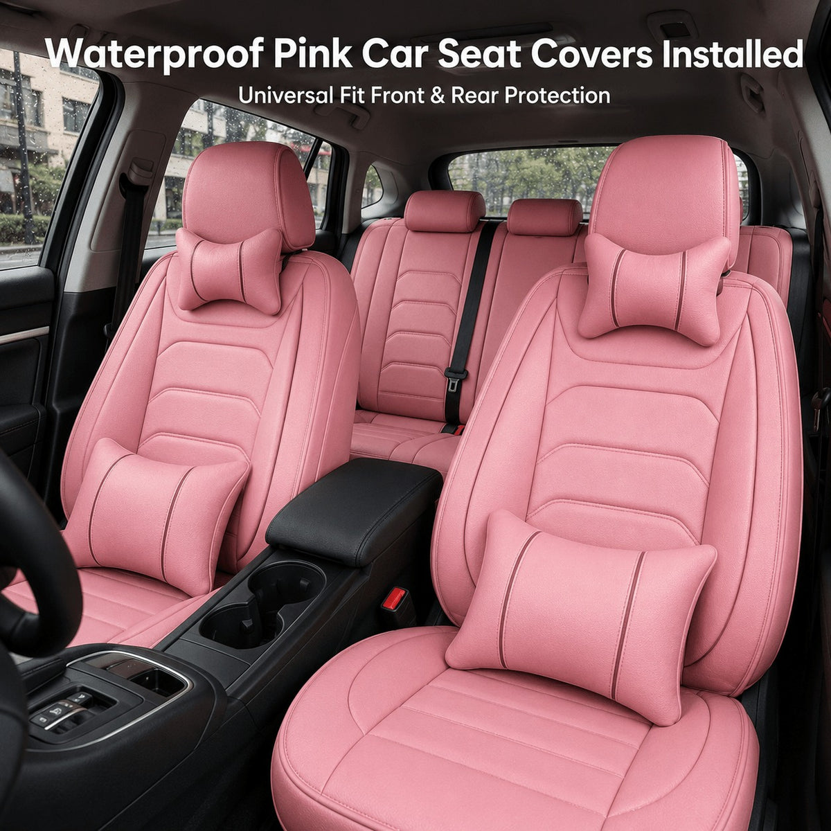 Universal Full Set 5 Car Seat Covers for 5-Seater Vehicles, Waterproof Faux Leather Auto Seat Cushion Protector, Multiple Styles Black Red Pink Blue Orange Gray Car Seat Covers Interior Decoration for Sedan SUV Van Pickup Truck