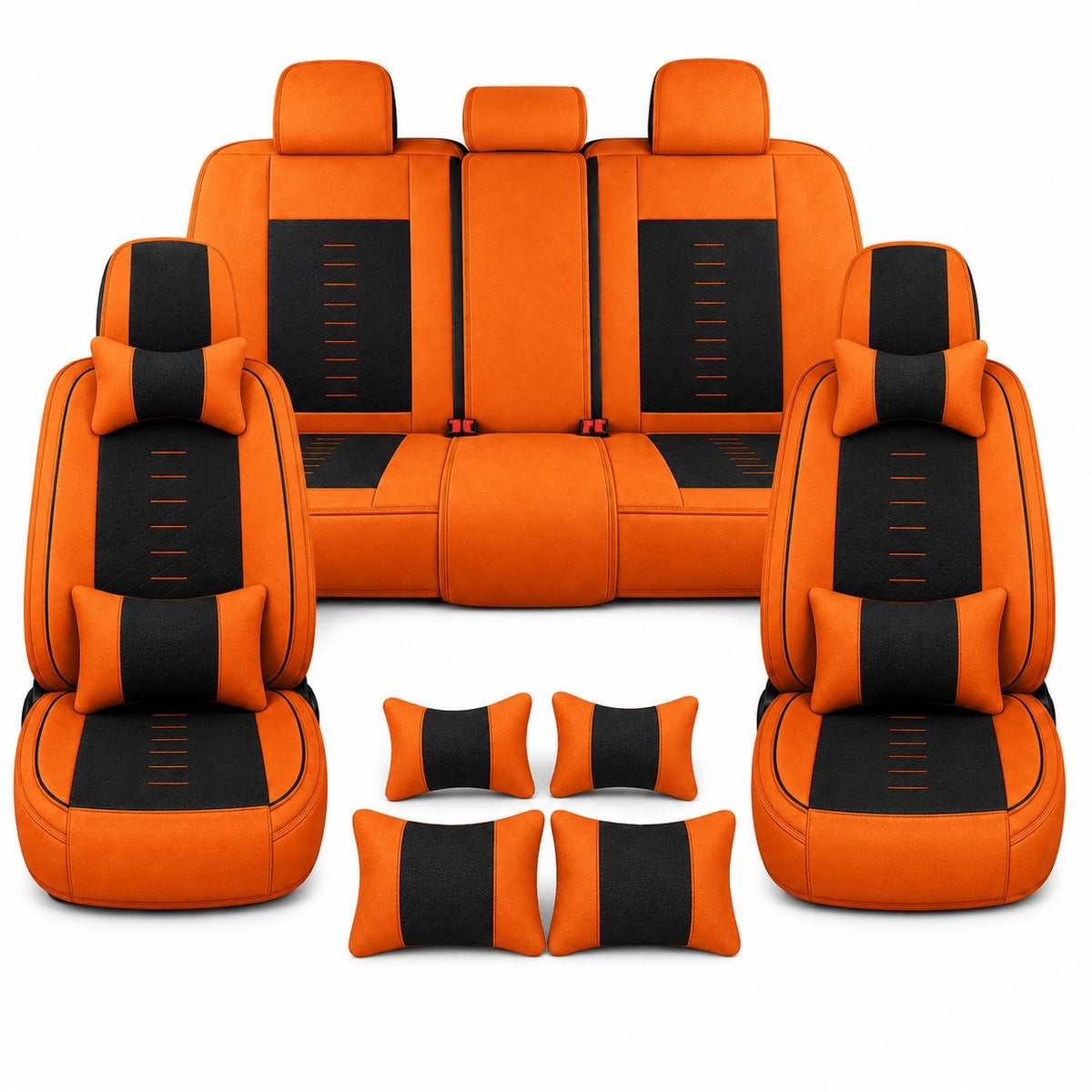 Universal Full Set 5 Car Seat Covers for 5-Seater Vehicles, Waterproof Faux Leather Auto Seat Cushion Protector, Multiple Styles Black Red Pink Blue Orange Gray Car Seat Covers Interior Decoration for Sedan SUV Van Pickup Truck