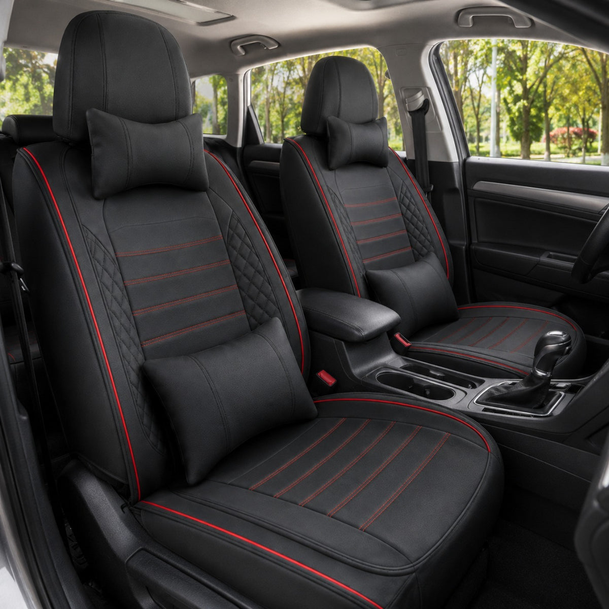 Universal Full Set 5 Car Seat Covers for 5-Seater Vehicles, Waterproof Faux Leather Auto Seat Cushion Protector, Multiple Styles Black Red Pink Blue Orange Gray Car Seat Covers Interior Decoration for Sedan SUV Van Pickup Truck