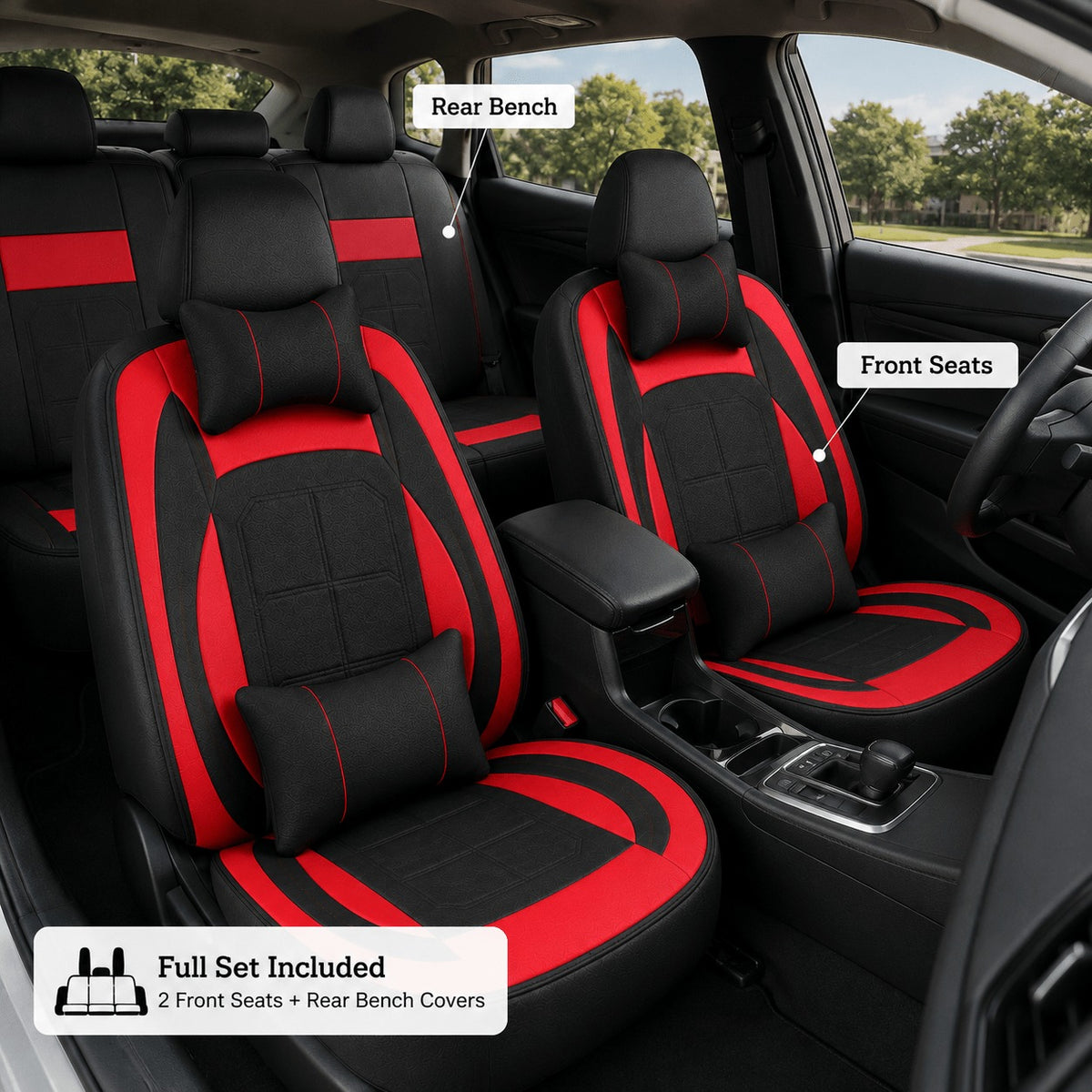 Universal Full Set 5 Car Seat Covers for 5-Seater Vehicles, Waterproof Faux Leather Auto Seat Cushion Protector, Multiple Styles Black Red Pink Blue Orange Gray Car Seat Covers Interior Decoration for Sedan SUV Van Pickup Truck