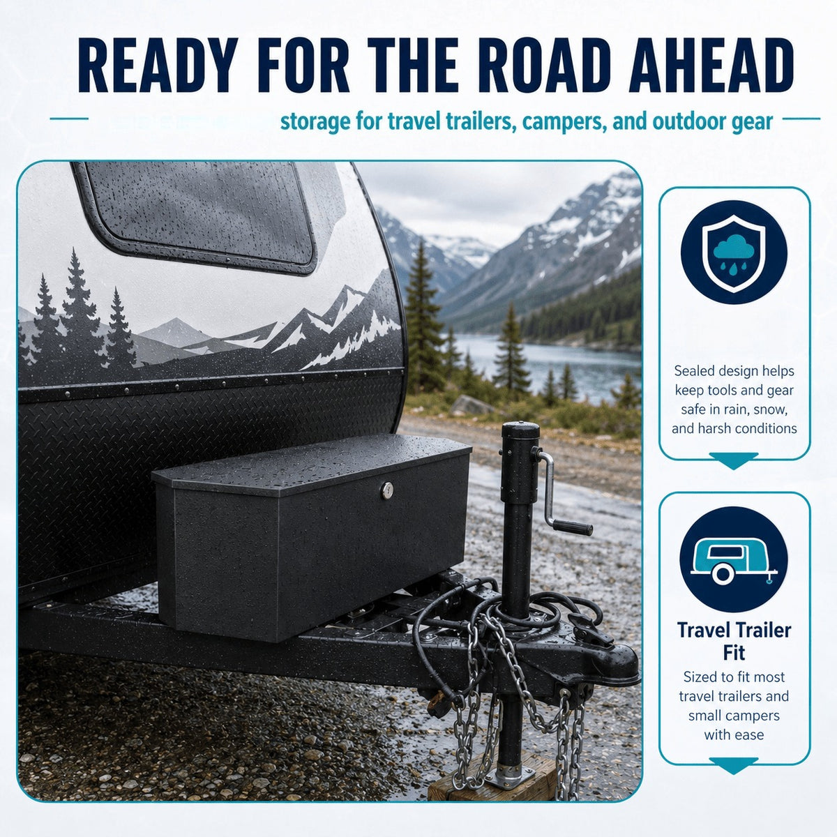 Trailer Tongue Tool Box, Heavy-Duty Carbon Steel Storage Box, Lockable Trailer Toolbox with 2 Keys for RVs, Campers, Flatbeds & Outdoor Gear