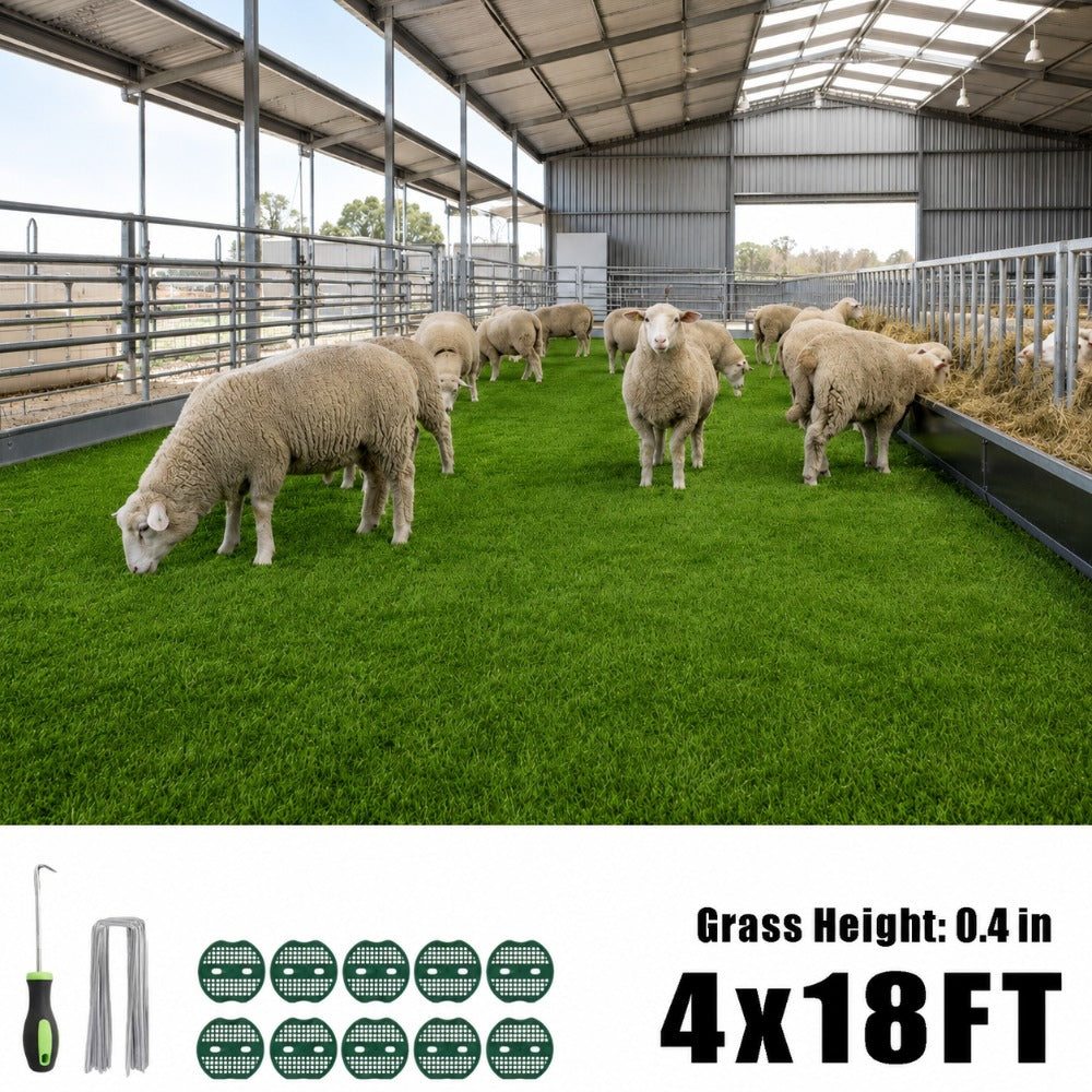 Artificial Grass Turf, 0.4/0.6/0.7 inch Pile Height Fake Grass Mat with Installation Kit, Durable Synthetic Grass for Patio, Garden, Dogs & Outdoor Decor