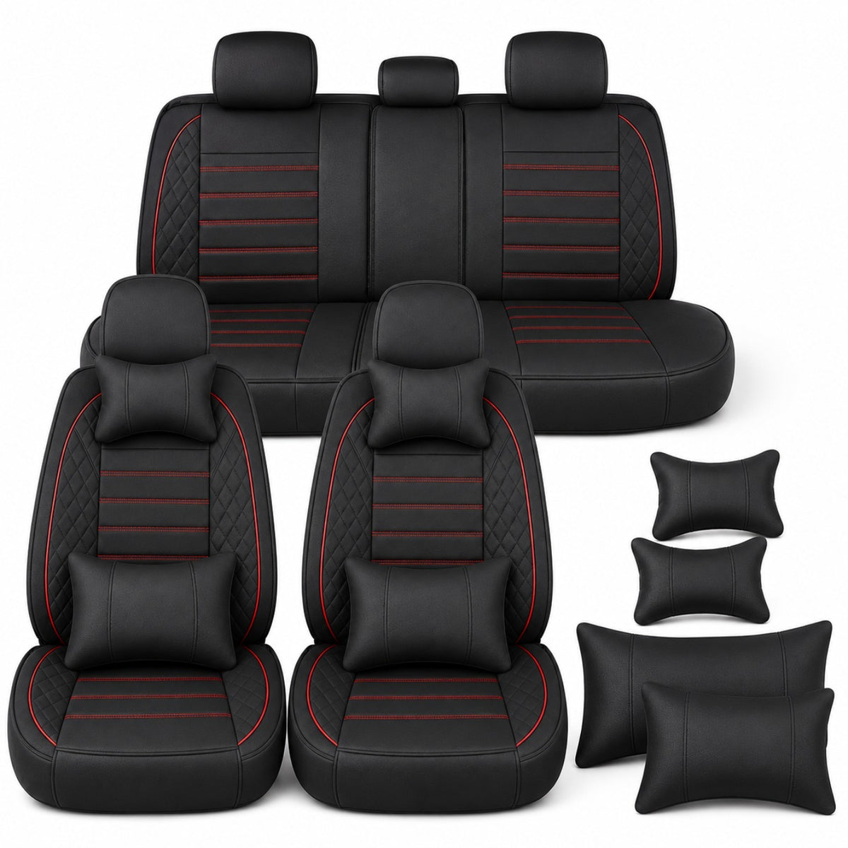 Universal Full Set 5 Car Seat Covers for 5-Seater Vehicles, Waterproof Faux Leather Auto Seat Cushion Protector, Multiple Styles Black Red Pink Blue Orange Gray Car Seat Covers Interior Decoration for Sedan SUV Van Pickup Truck