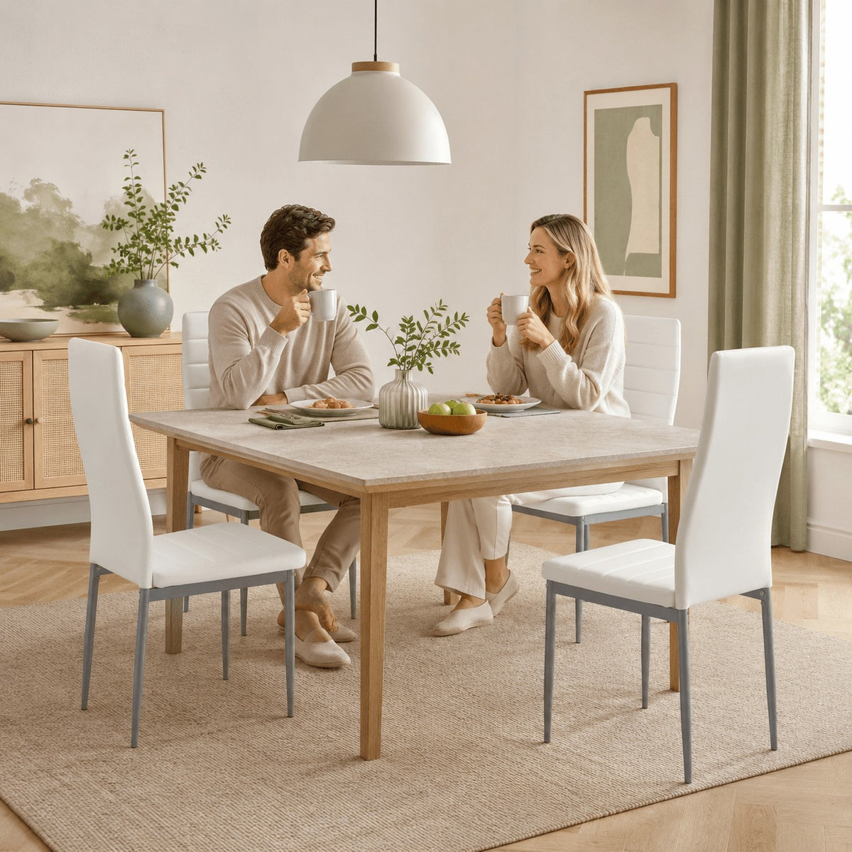 Leather Upholstered Dining Chairs, Metal Leg Kitchen Side Chairs with Thick Cushions, Set 1/2/4