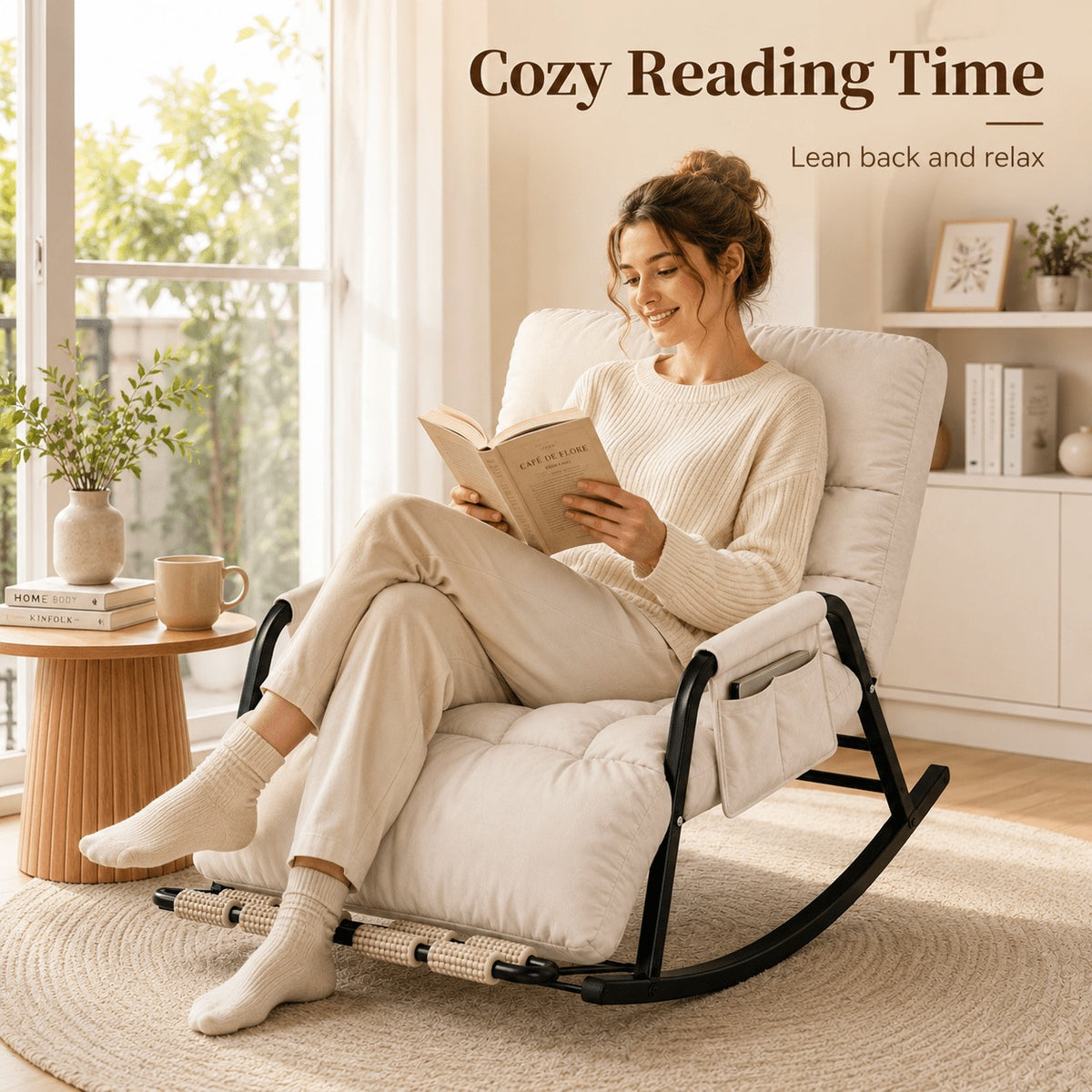 Indoor Outdoor Ergonomic Double Papasan Rocker, Oversized Chair with Cushion