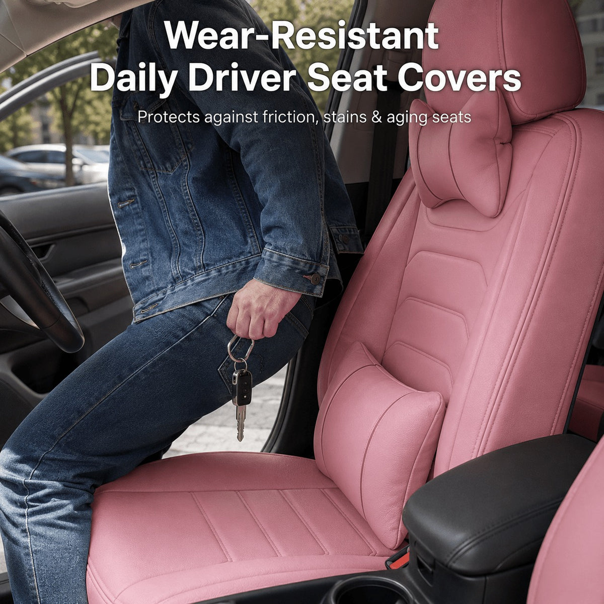 Universal Full Set 5 Car Seat Covers for 5-Seater Vehicles, Waterproof Faux Leather Auto Seat Cushion Protector, Multiple Styles Black Red Pink Blue Orange Gray Car Seat Covers Interior Decoration for Sedan SUV Van Pickup Truck